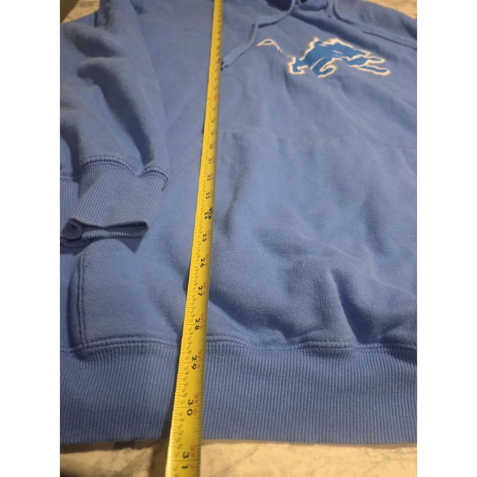 Vintage Fanatics Detroit Lions Hoodie 2XL Mens Blue Pullover NFL Distressed Pockets Hooded Crew Neck Fleece Cotton Blend Graphic Print Sports Football Size US XXL / EU 58 / 5 - 7 Thumbnail
