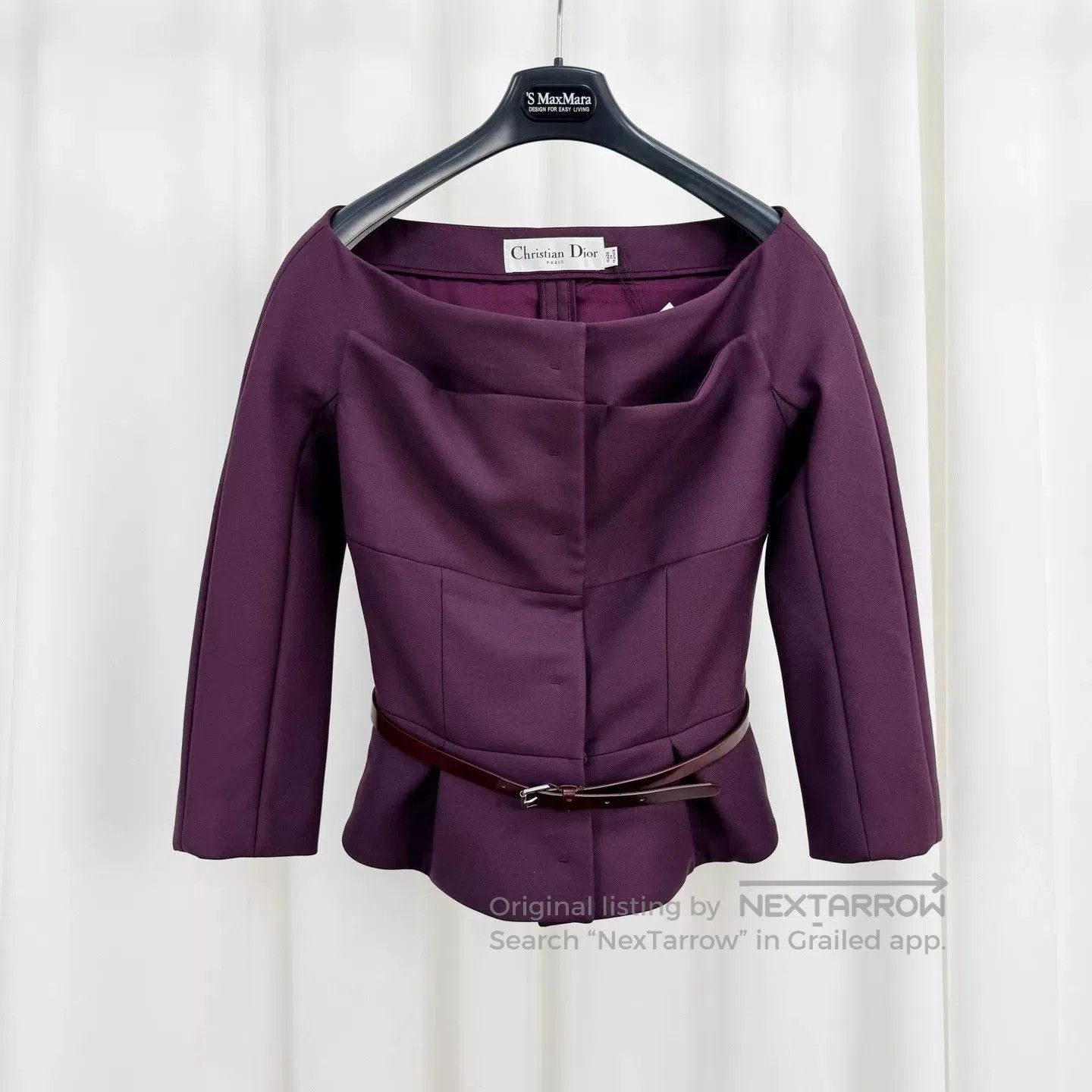 Dior dior wine-colored off-shoulder belt dress jacket. Size US S / EU 44-46 / 1 - 1 Thumbnail