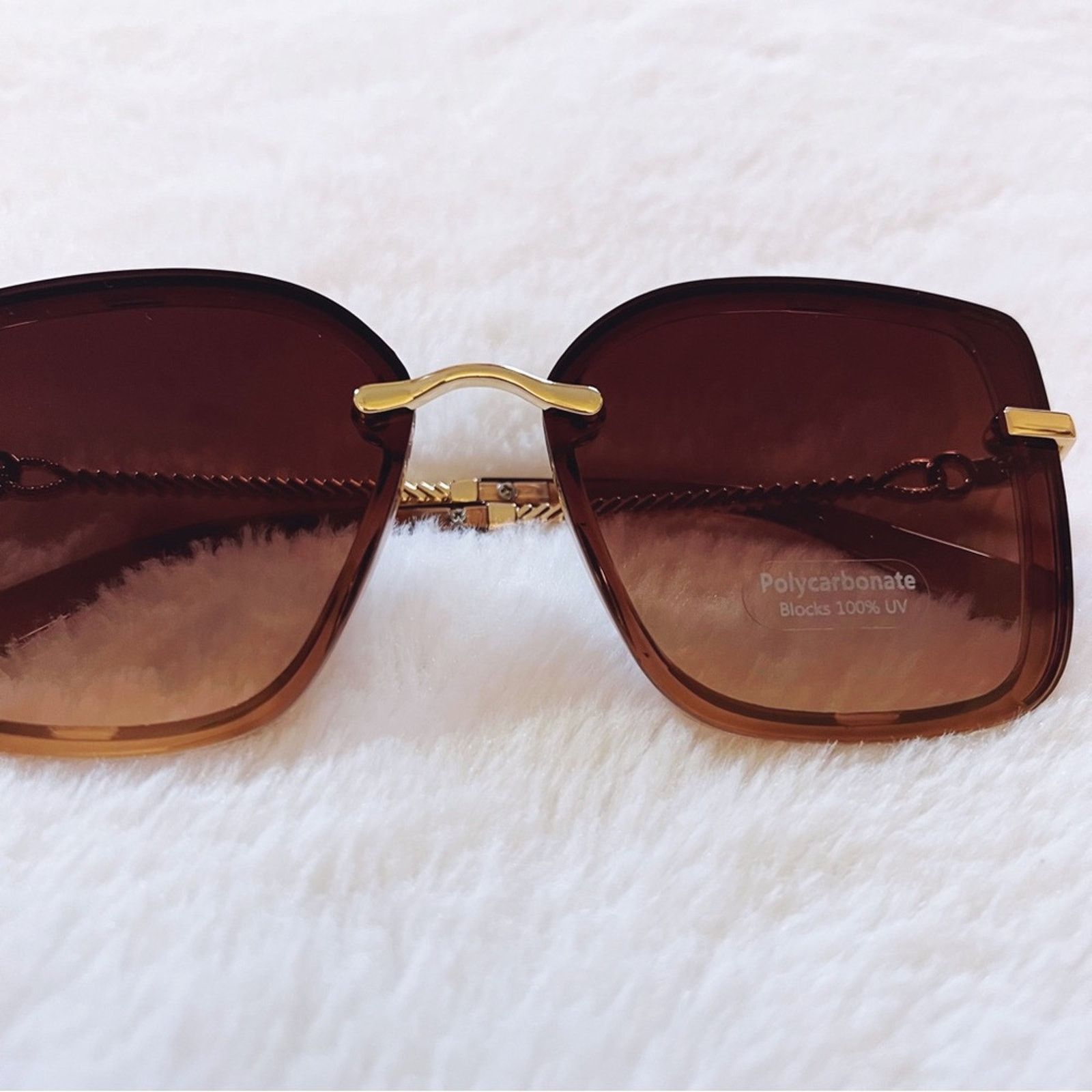 Other Gia Clear Brown Elegant Chain Link Oversized Sunglasses Size ONE SIZE - 3 Thumbnail
