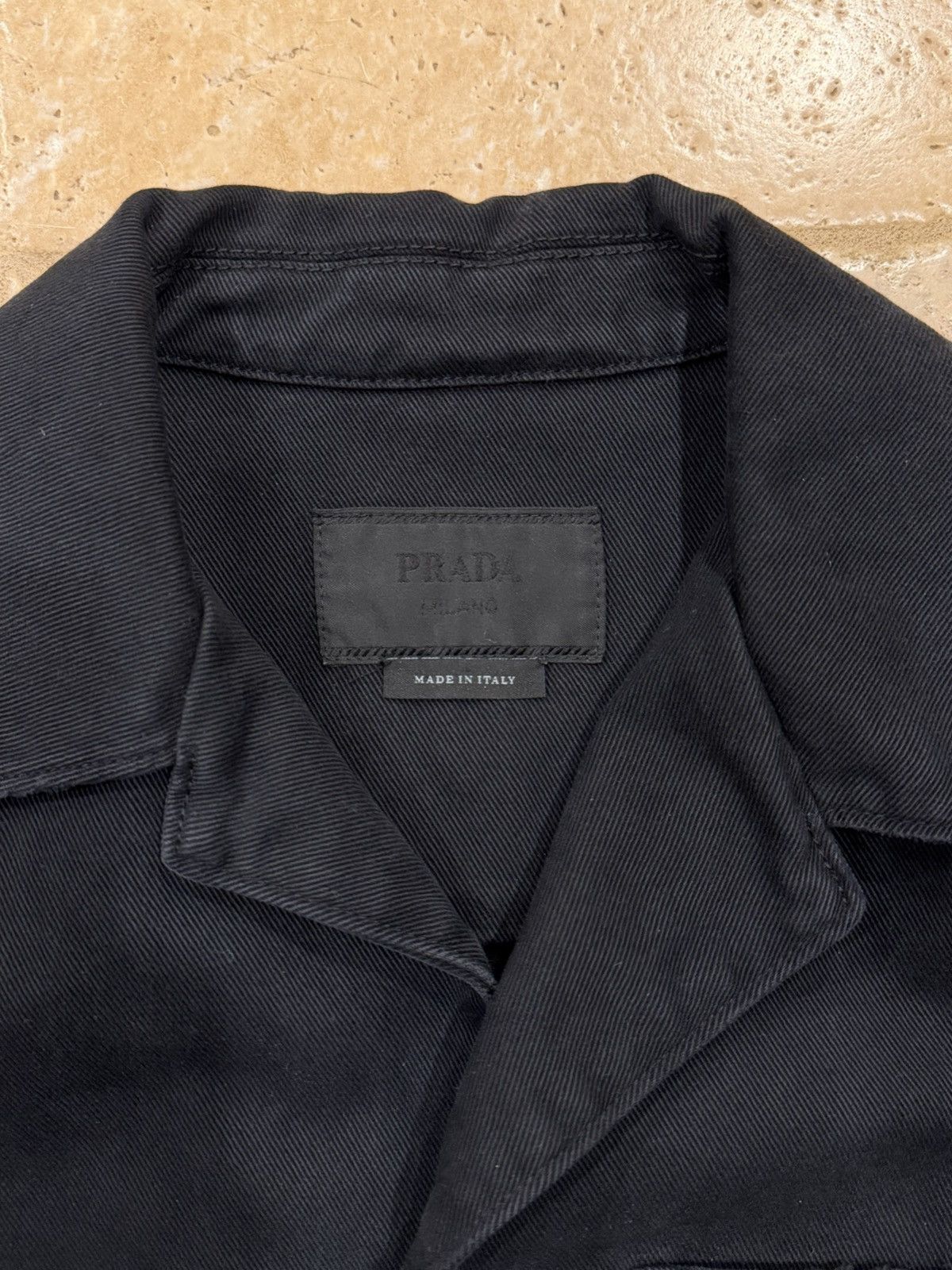Prada Prada Black Denim Distressed Back Logo Button Bowling Shirt Size US M / EU 48-50 / 2 - 7 Thumbnail