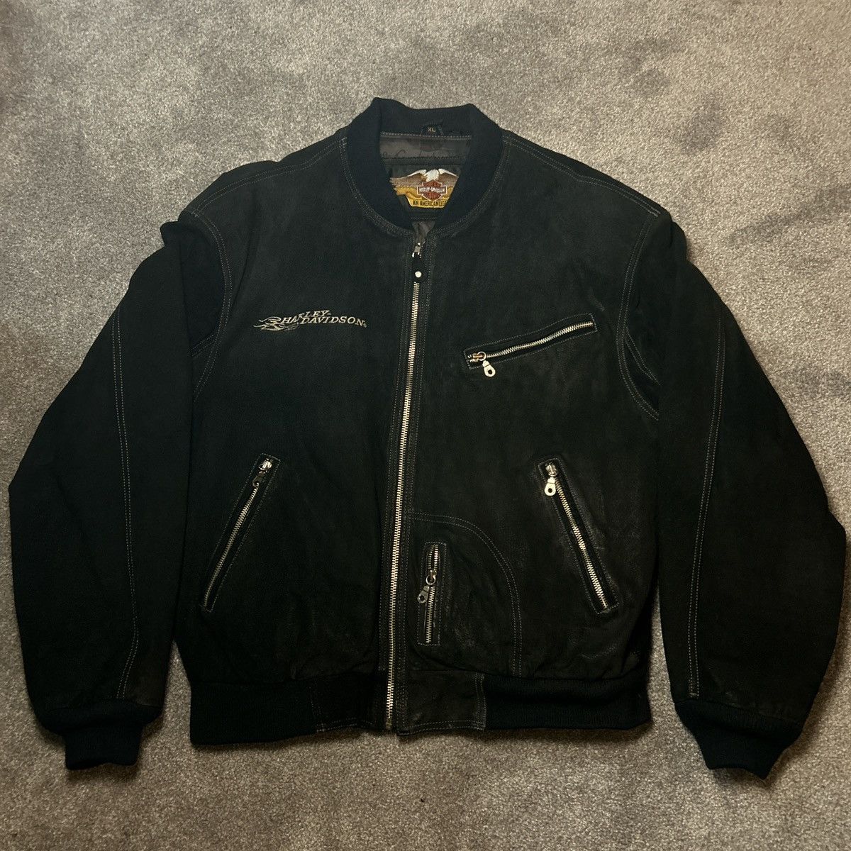 Harley Davidson Rare Y2K Harley Davidson Suede Bomber Jacket with Back Hit Size US XL / EU 56 / 4 - 2 Thumbnail