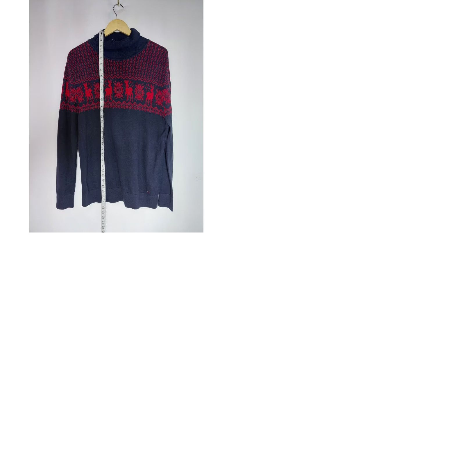 Tommy Hilfiger TOMMY HILFIGER Stella Sweater Navy Red Knit Graphic Print Long Sleeve Size M Crew Neck Pullover Mens Size US M / EU 48-50 / 2 - 9 Thumbnail