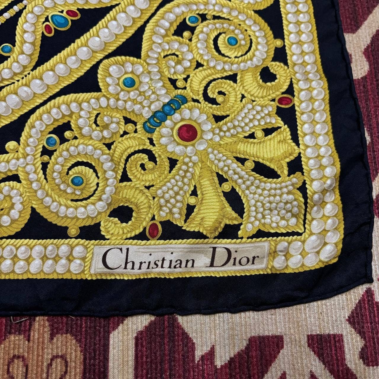 Christian Dior Monsieur Vintage Christian Dior Silk Scarf Babushka Gold Motif Size ONE SIZE - 4 Thumbnail
