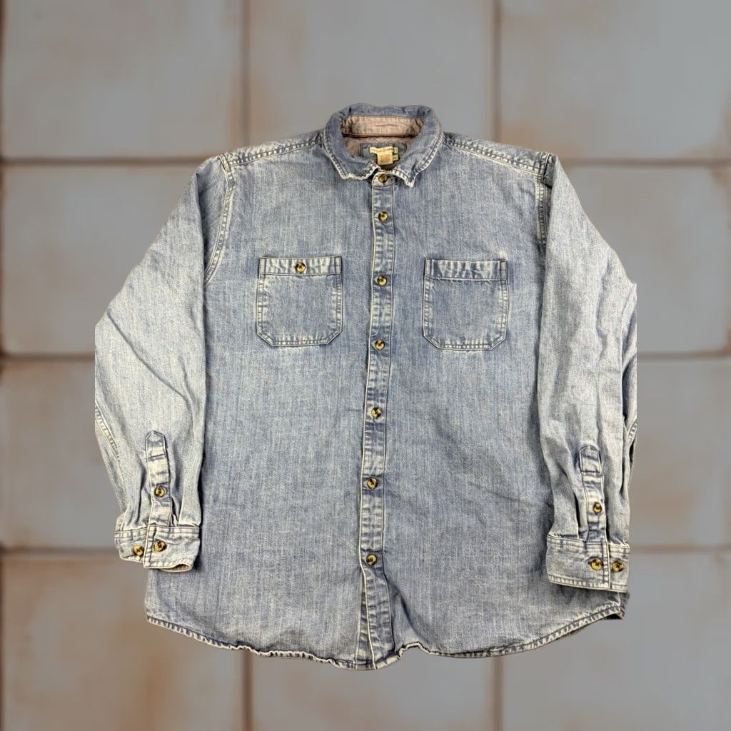 Carbon Carbon Shirt Mens XL Blue Chambray Denim Short Sleeve Button-Up Collar Spread Cotton Linen Size US XL / EU 56 / 4 - 1 Thumbnail