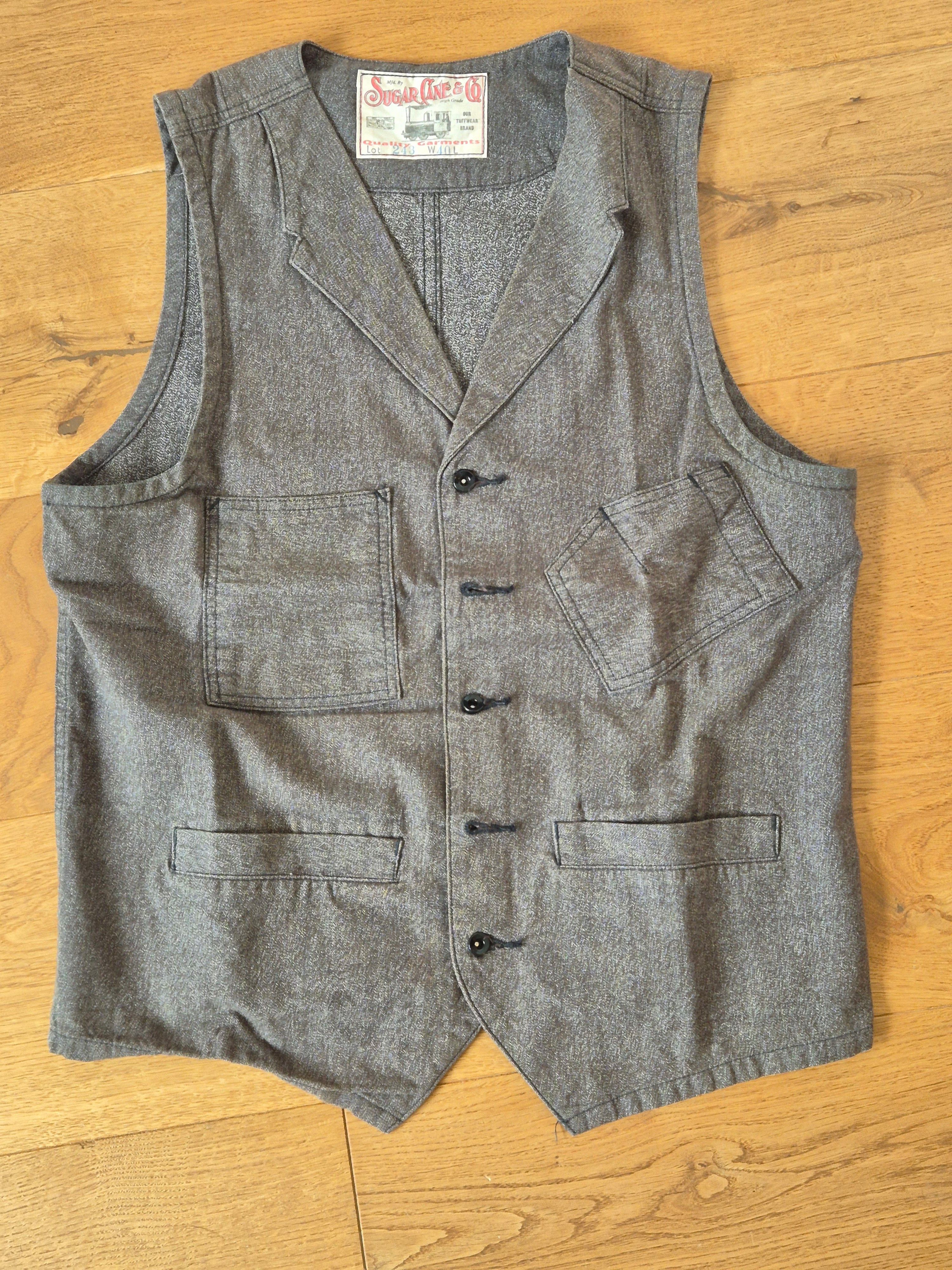 Sugar Cane Sugar Cane 1940s Style Cover Engineer Cotton Waistcoat Vest Size 40L - 1 Thumbnail