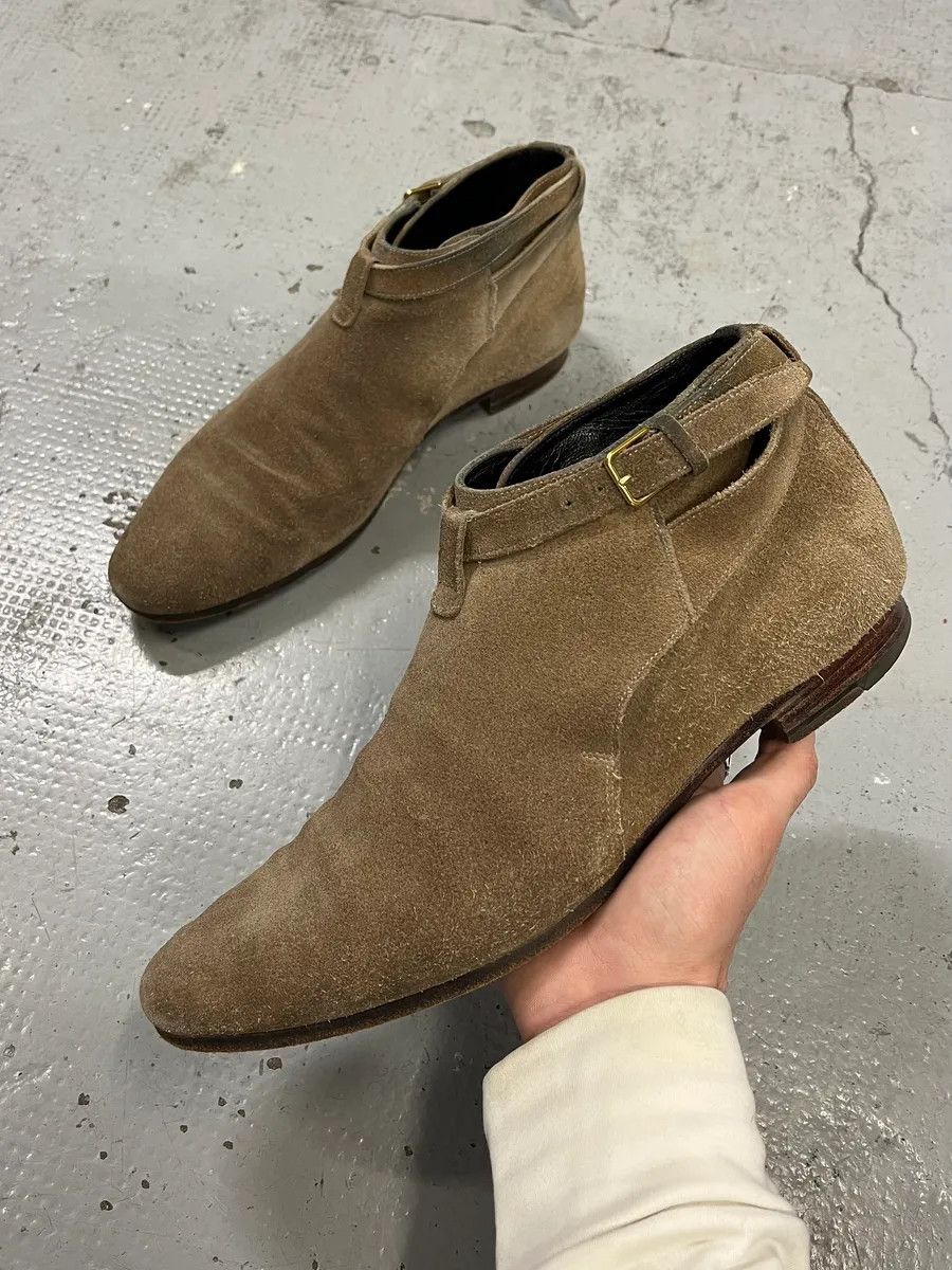 Vintage Saint Laurent Beige Suede Strap Camel Leather Boots Size US 8.5 / EU 41-42 - 1 Thumbnail