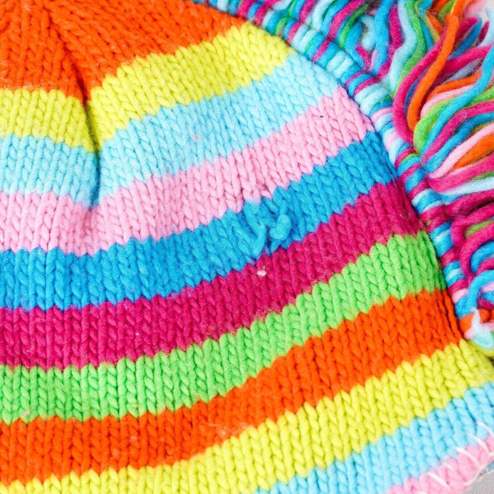 Other Knitted Yarn Rainbow Striped Colorful Hipster Beanie Cap Hat Size ONE SIZE - 2 Thumbnail
