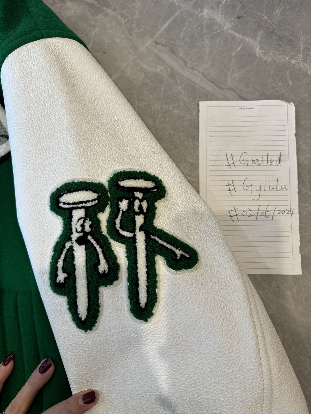 Louis Vuitton Louis Vuitton Green & White Varsity Leather Jacket Size US L / EU 52-54 / 3 - 6 Thumbnail