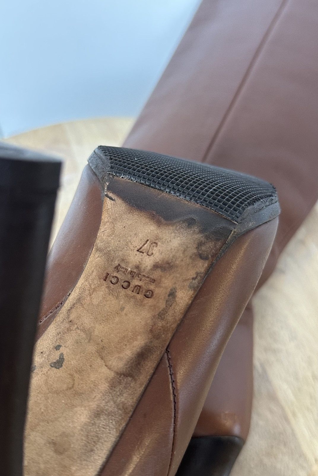 Gucci Gucci Brown Leather Knee High Heeled Boots Metal Logo GG Size US 7 / IT 37 - 11 Thumbnail