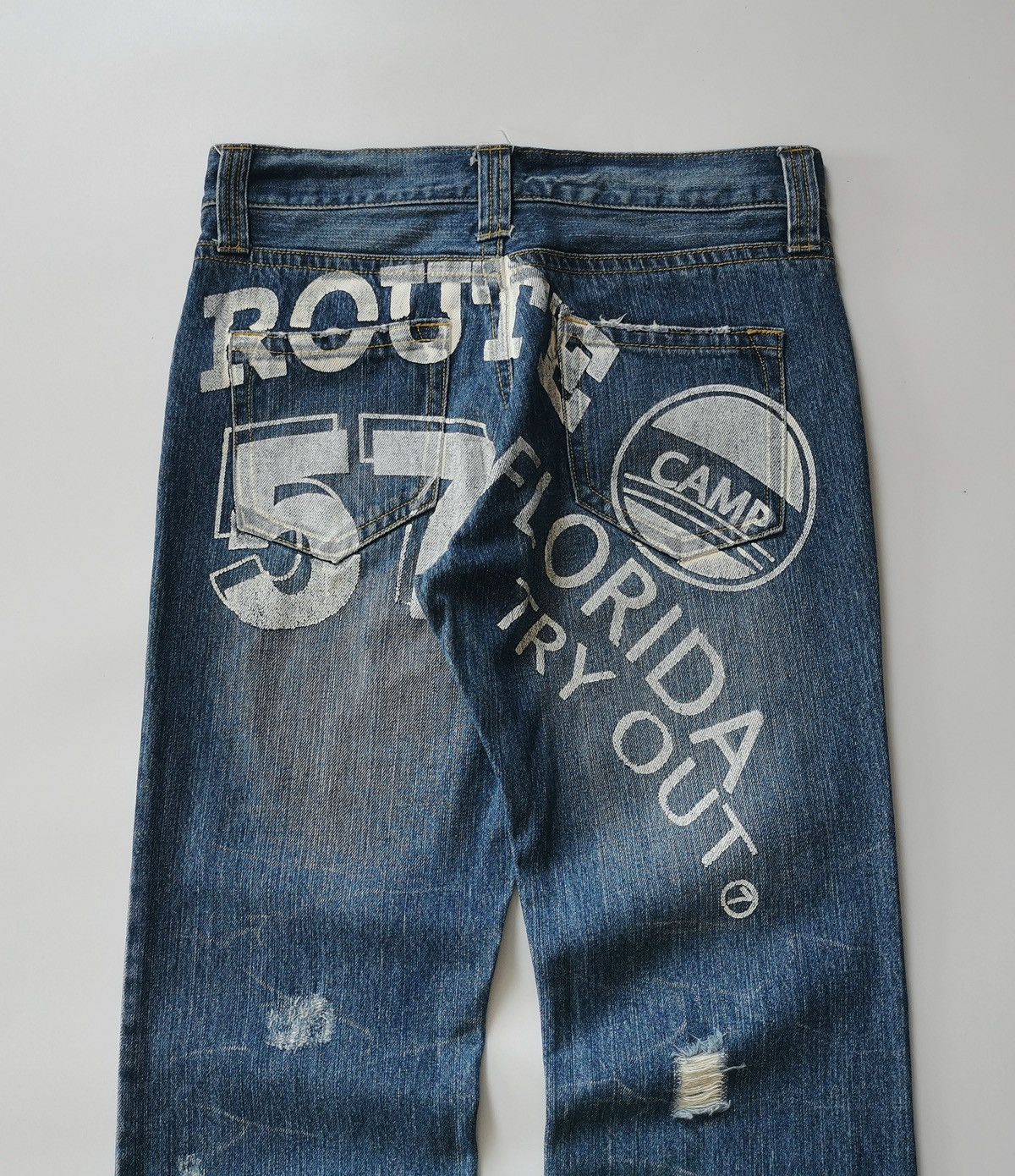 Vintage Route 57 Florida Print Distressed Denim Jeans Size US 31 - 1 Thumbnail