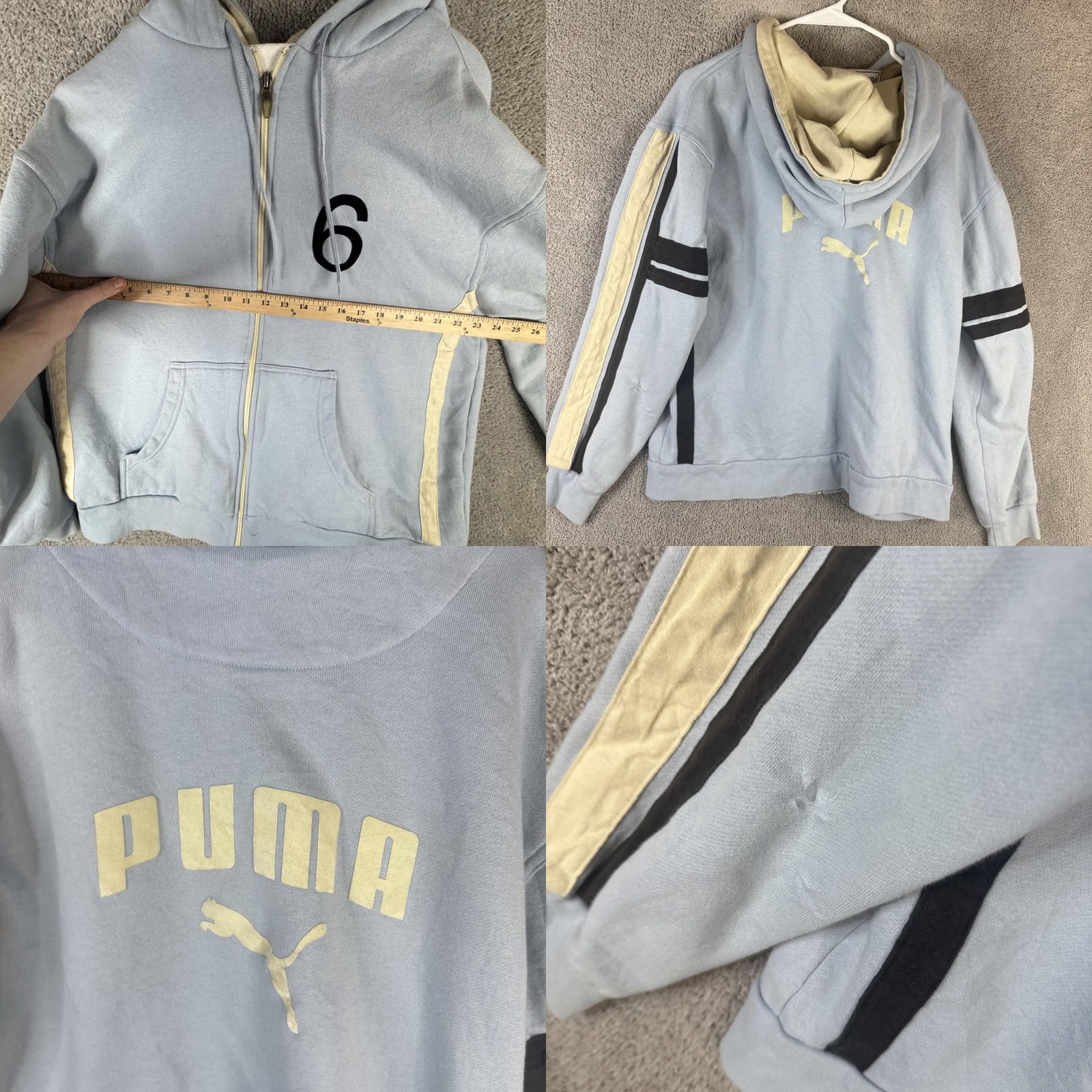 Puma Puma Hoodie Mens L Blue Full Zip Fleece Sweatshirt Graphic Logo Number 6 Size US L / EU 52-54 / 3 - 9 Thumbnail