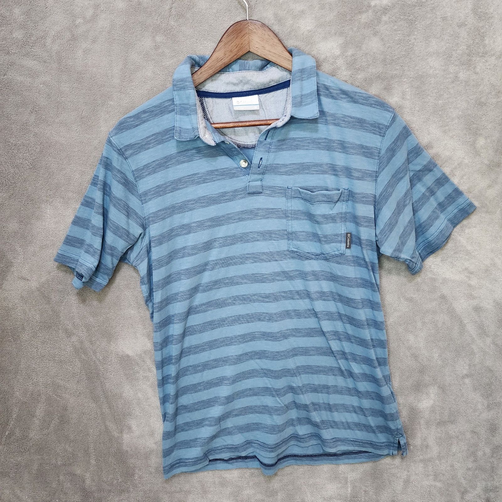 Columbia Columbia Men's Medium Blue Striped Polo Hiking Shirt Size US M / EU 48-50 / 2 - 1 Thumbnail