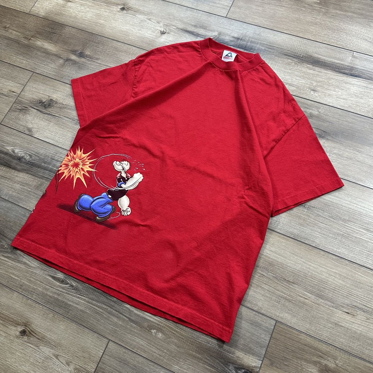 Alstyle Vintage 2002 Y2K Popeye vs Bluto Red Wrap Around Graphic Tee Size US XL / EU 56 / 4 - 3 Thumbnail