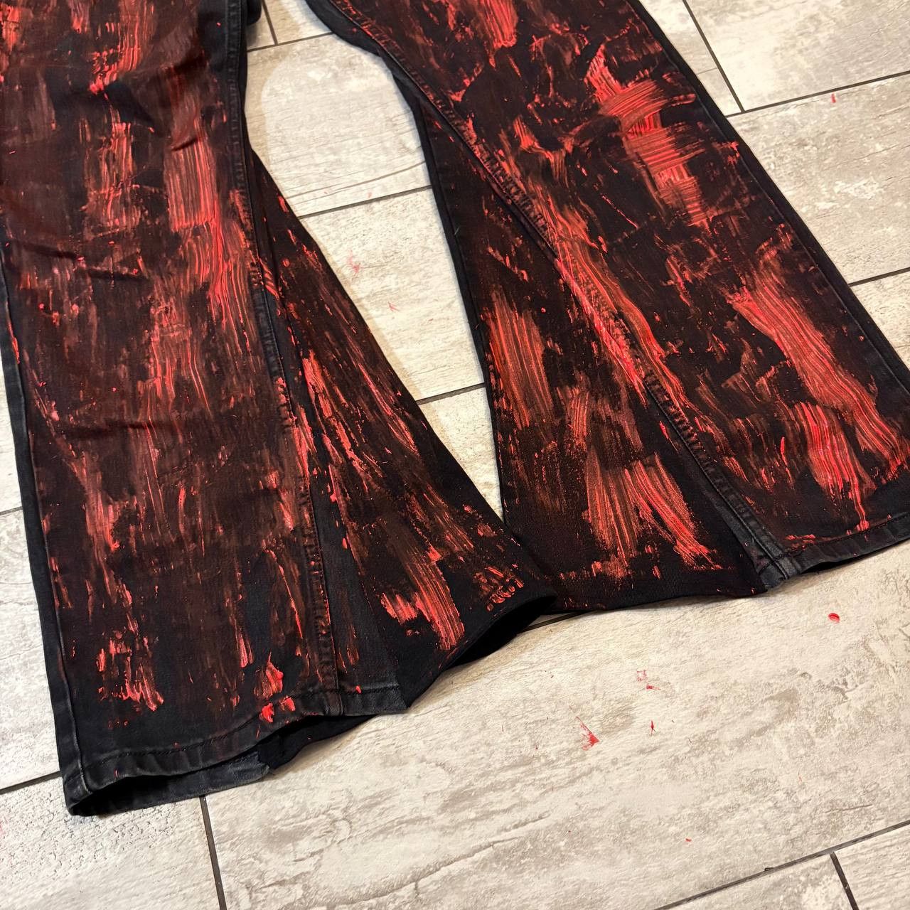 Japanese Brand rare handmade painted wide flare streetwear jeans Size US 36 / EU 52 - 2 Thumbnail