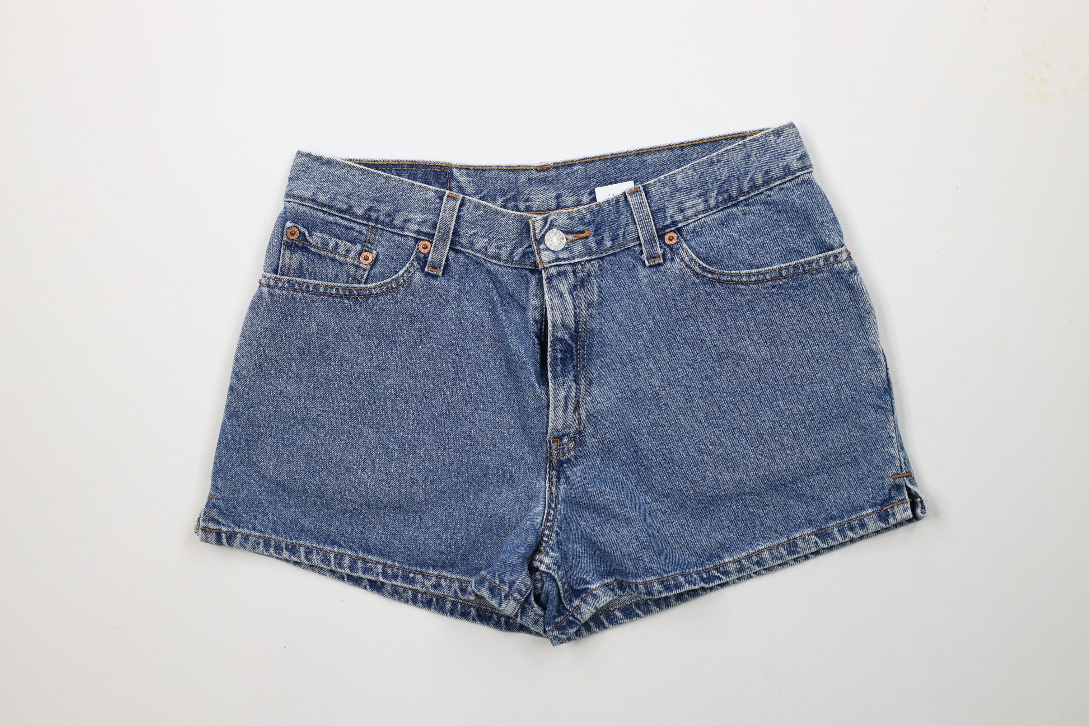 Vintage 90s Levis Jr Distressed Denim Jean Shorts Jorts Blue