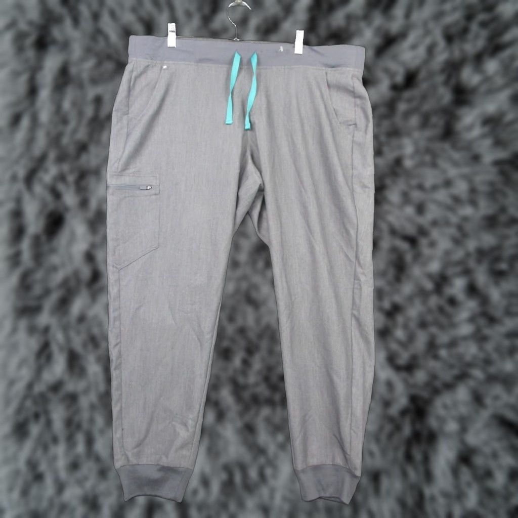 FIGS Pants Main Jogger Mens 2XL Gray Workwear Pockets Drawstring Zipper Logo Lightweight Elastic Waist