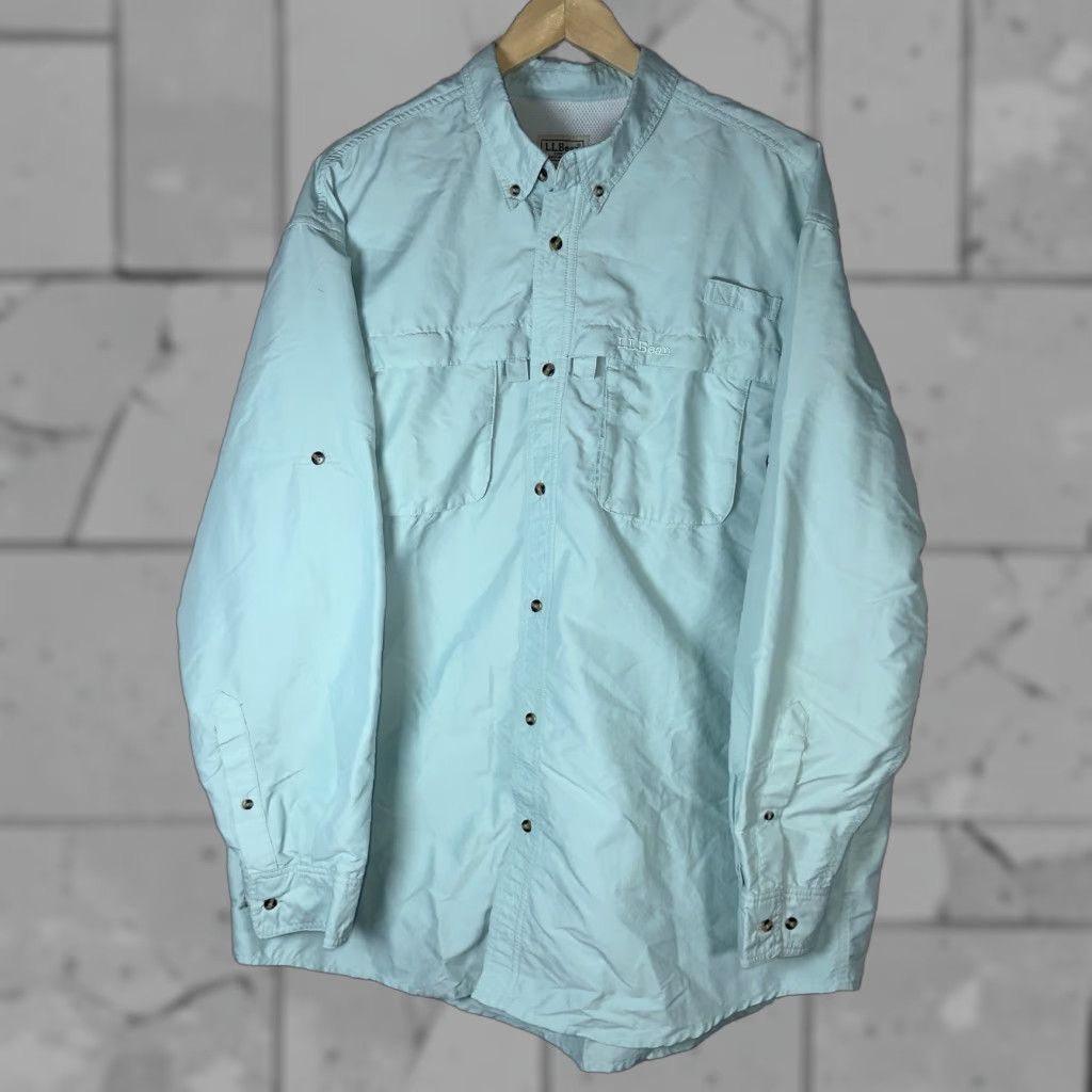 Vintage L.L.Bean Nylon Light Blue Vented Ling Sleeve Button Down Hiking Shirt Mens XLT Size US XL / EU 56 / 4 - 1 Thumbnail