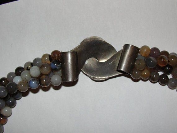 Designer Sterling Silver & Grey and White Banded Agate Bead Necklace Size ONE SIZE - 5 Thumbnail