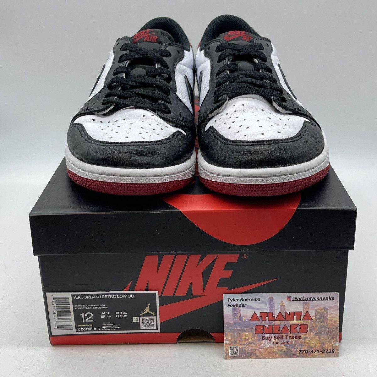 Jordan Brand Air Jordan 1 low black toe Size US 12 / EU 45 - 1 Thumbnail