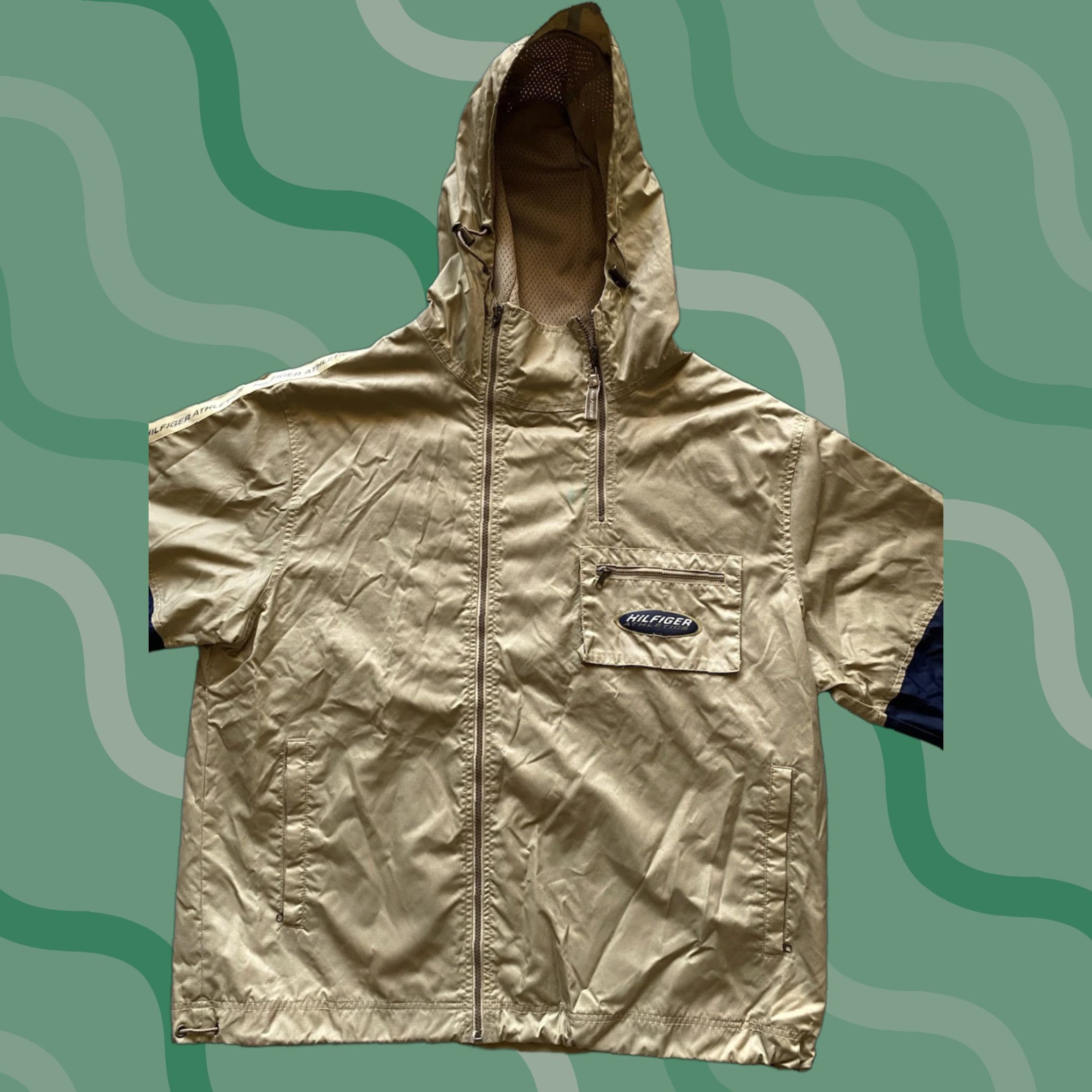 Tommy Hilfiger VINTAGE Hilfiger Athletics Mens Jacket XL Hooded Pockets Zipped Pockets Flaws Wear Damage Size US XL / EU 56 / 4 - 1 Thumbnail