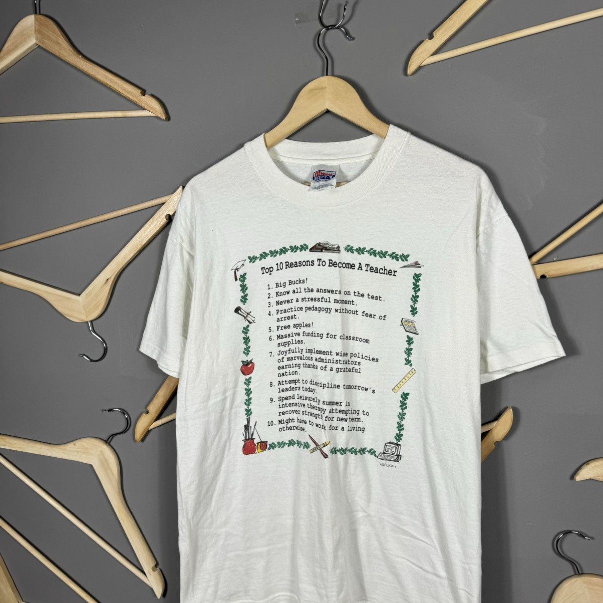 Hanes × Vintage Vintage 90s Top 10 Reasons Become A Teacher T-shirt Size US L / EU 52-54 / 3 - 2 Thumbnail