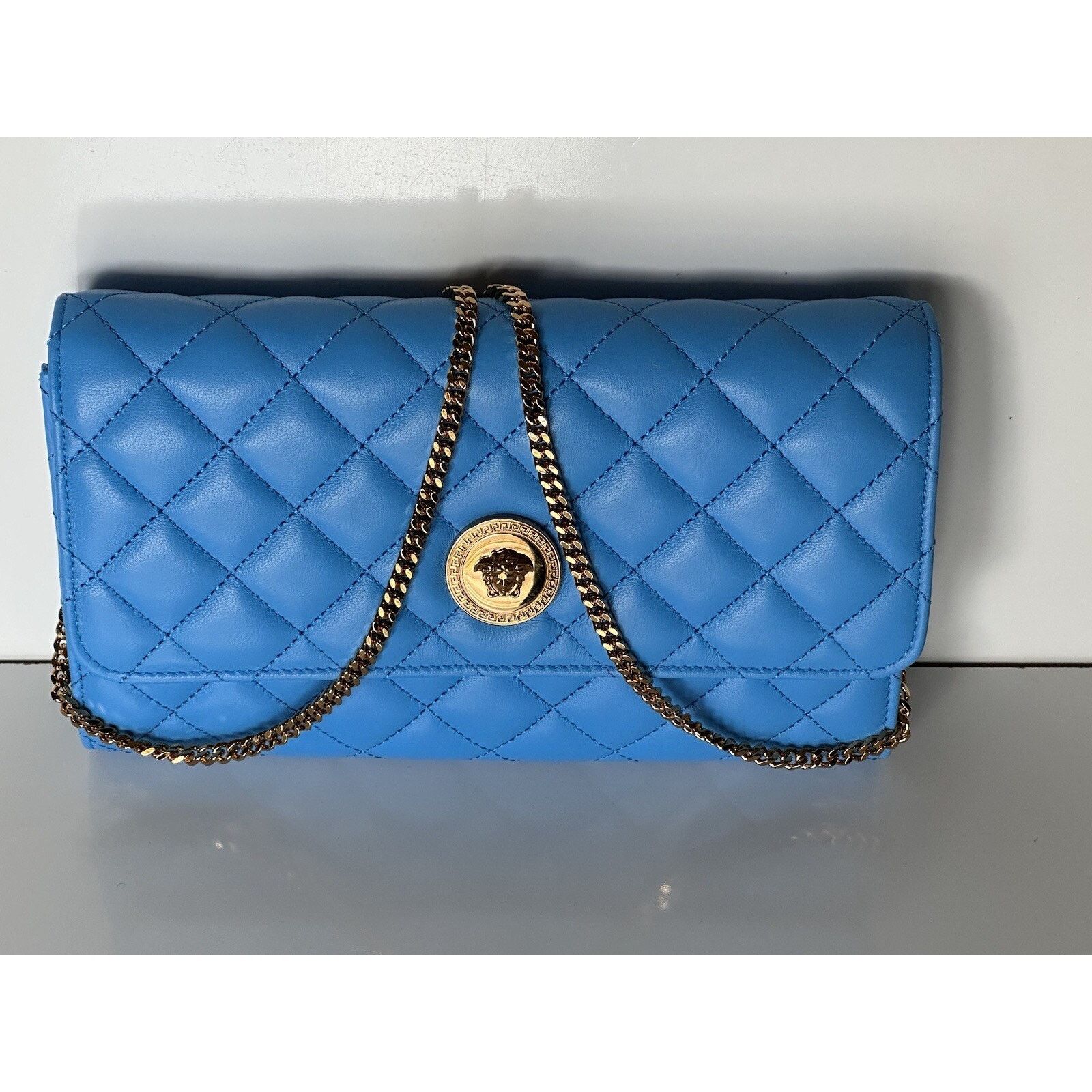 Versace Versace Evening Quilted Leather Blue Shoulder Bag DBSI159S Size ONE SIZE - 6 Thumbnail