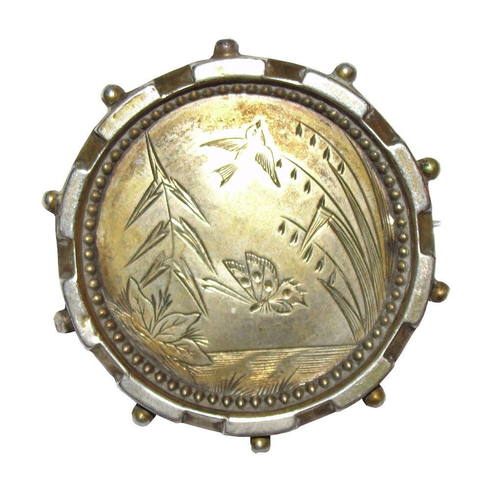 Designer Aesthetic Victorian Gold Gilt Silver Scenic Pin Size ONE SIZE - 1 Thumbnail