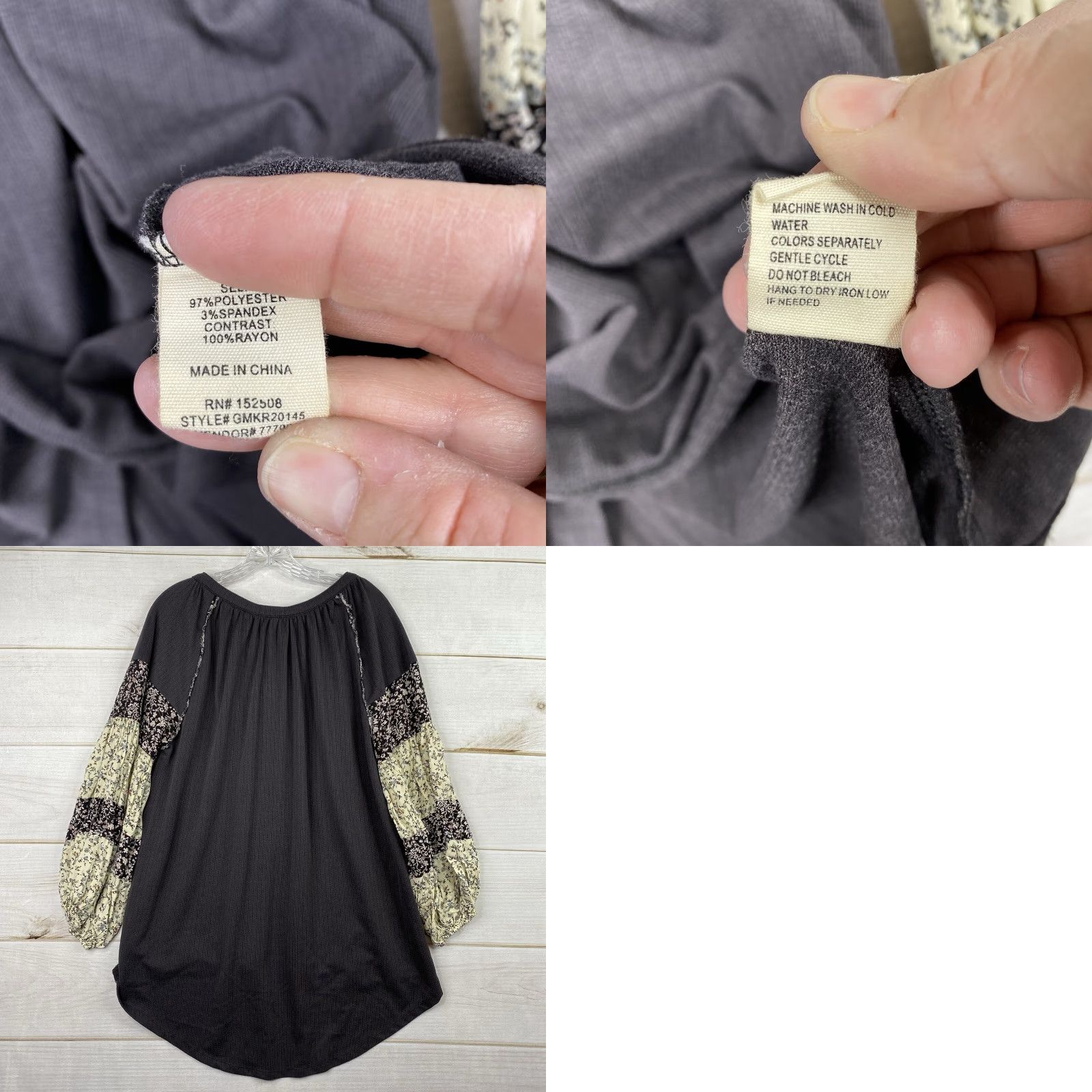 Vintage Gimmicks by BKE Blouse Shirt Tunic Lace Front Floral Balloon Sleeve Black L Womens Size L / US 10 / IT 46 - 8 Thumbnail
