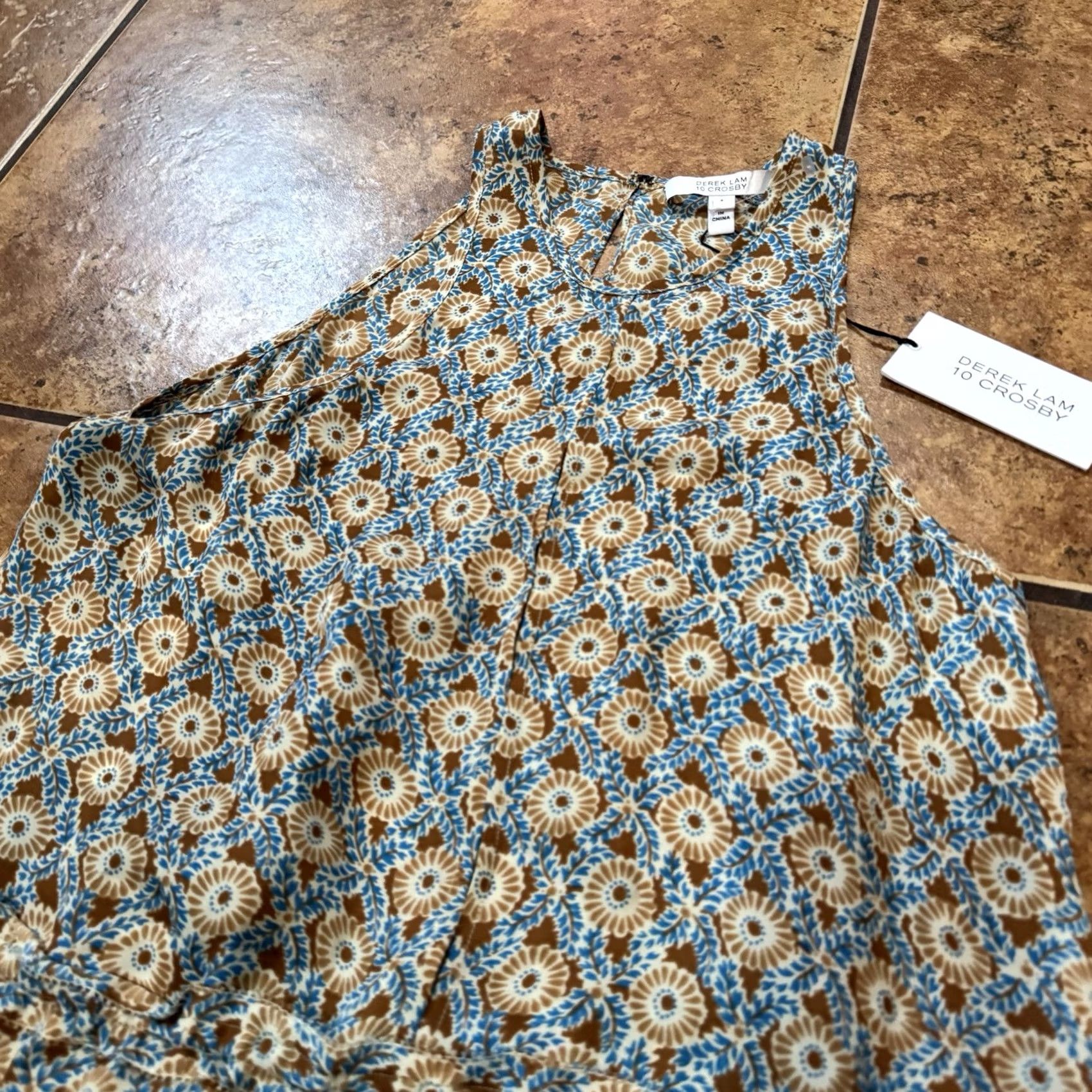 Vintage Derek Lam 10 Crosby Blouse Ruffle Top Women Size 4 Toffe Print NWT Leopard Blue Long Sleeve Pullover Shirt Size S / US 4 / IT 40 - 3 Thumbnail