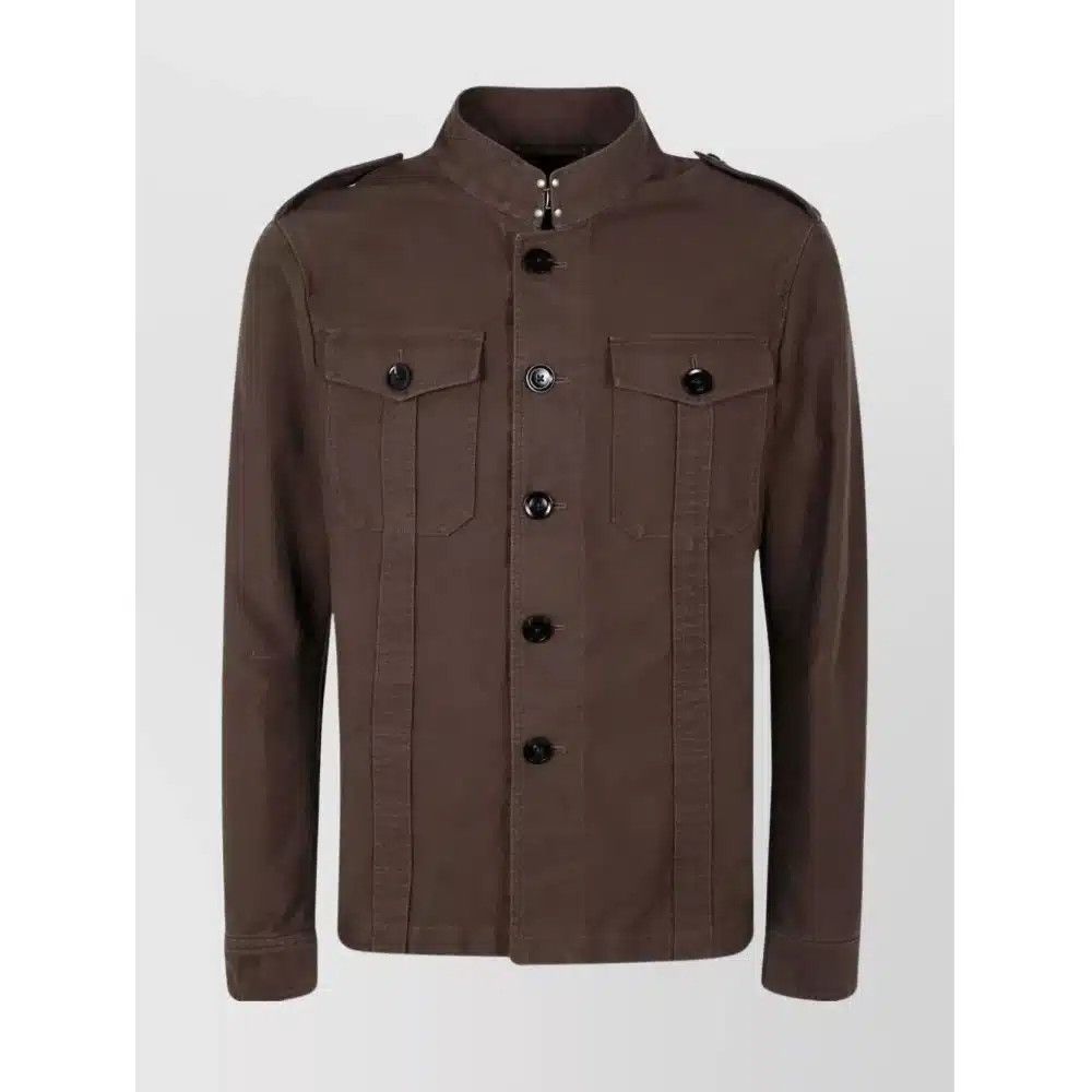 Tom Ford o1loc1c0925 OJS011 Stand Collar Outershirt in Brown Size US L / EU 52-54 / 3 - 1 Thumbnail