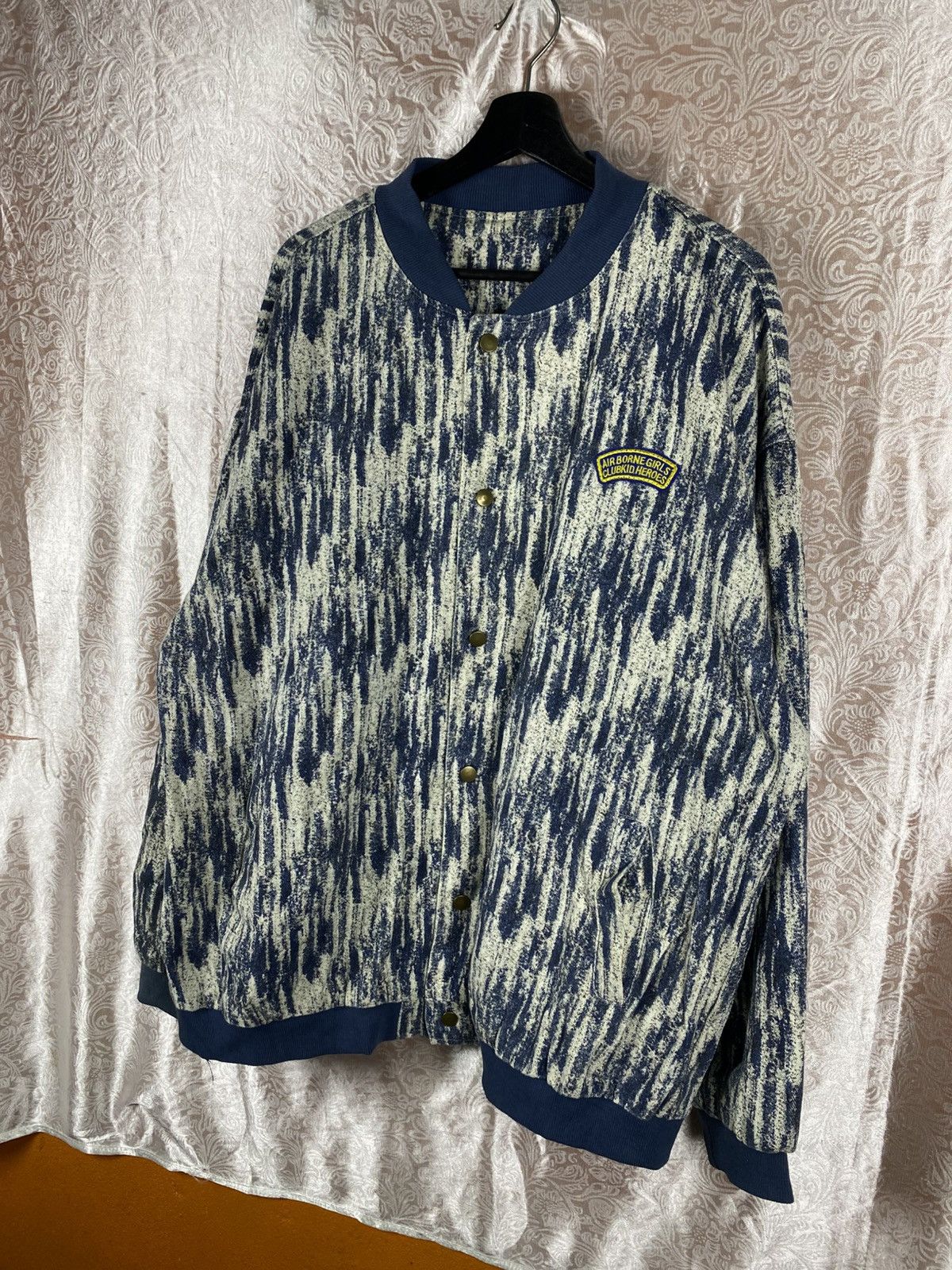Vintage Struggle Abstract Pattern Jacket Blue Cream Snap Button Size US XL / EU 56 / 4 - 4 Thumbnail