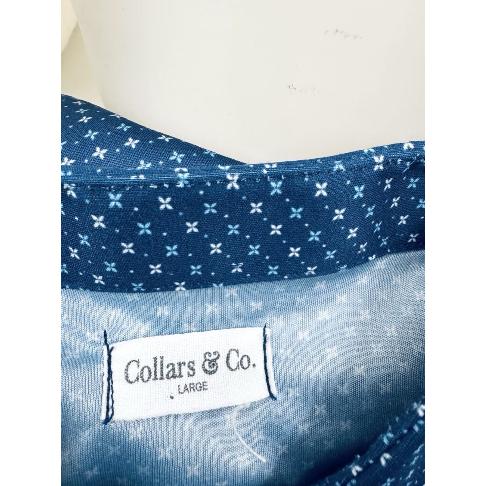 Vintage COLLARS & CO. - Geometric Floral L Dress Collar Polo Shirt - BLUE - Men - Short Sleeve - Button-Up - Regular - Floral Pattern Size 42R - 3 Thumbnail
