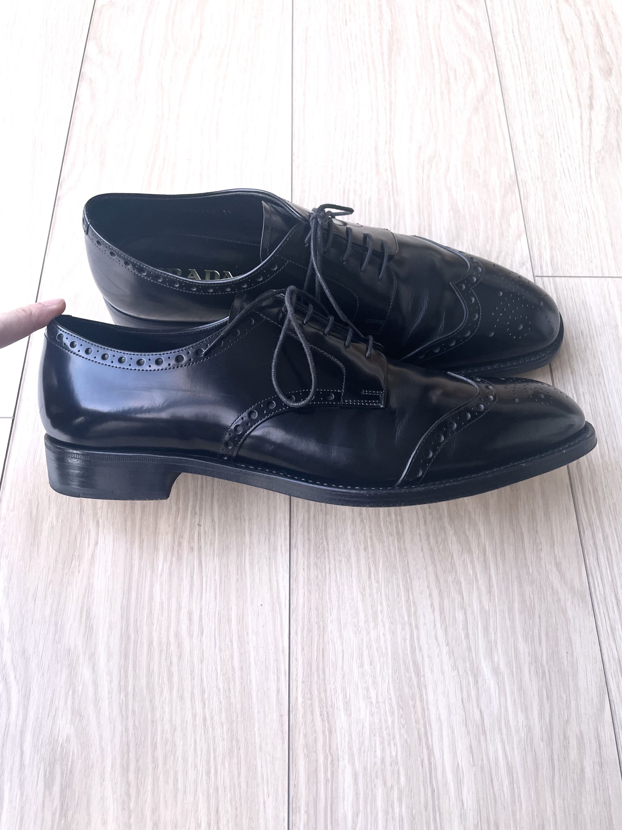 Prada PRADA SPAZZOLATO LEATHER FULL BROGUE WING TIP DERBY SHOES Size US 12 / EU 45 - 7 Thumbnail