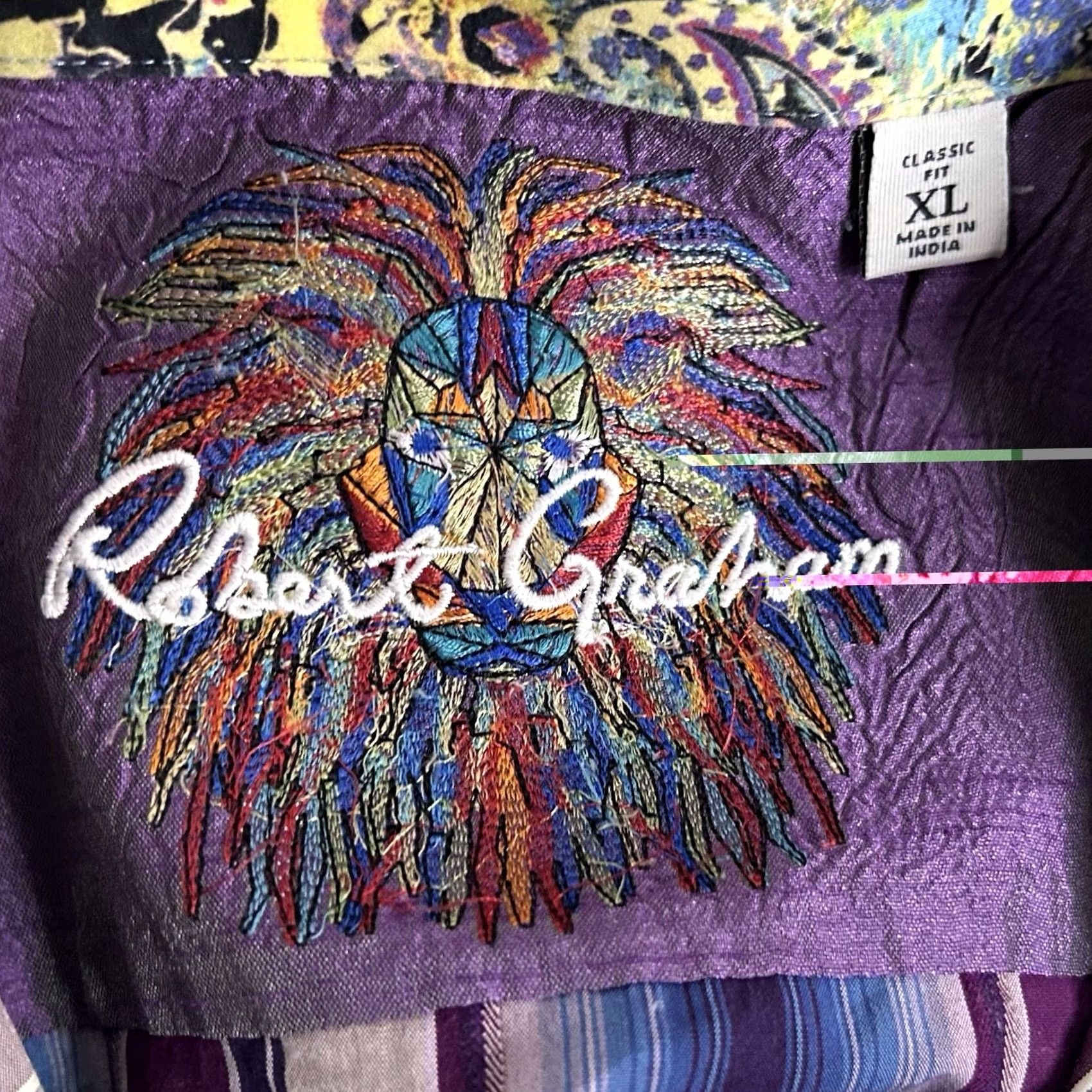 Robert Graham Robert Graham XL Classic Fit Shirt Floral Purple Plaid Cotton Button-Front Long Sleeve Casual Men’s Size US XL / EU 56 / 4 - 3 Thumbnail