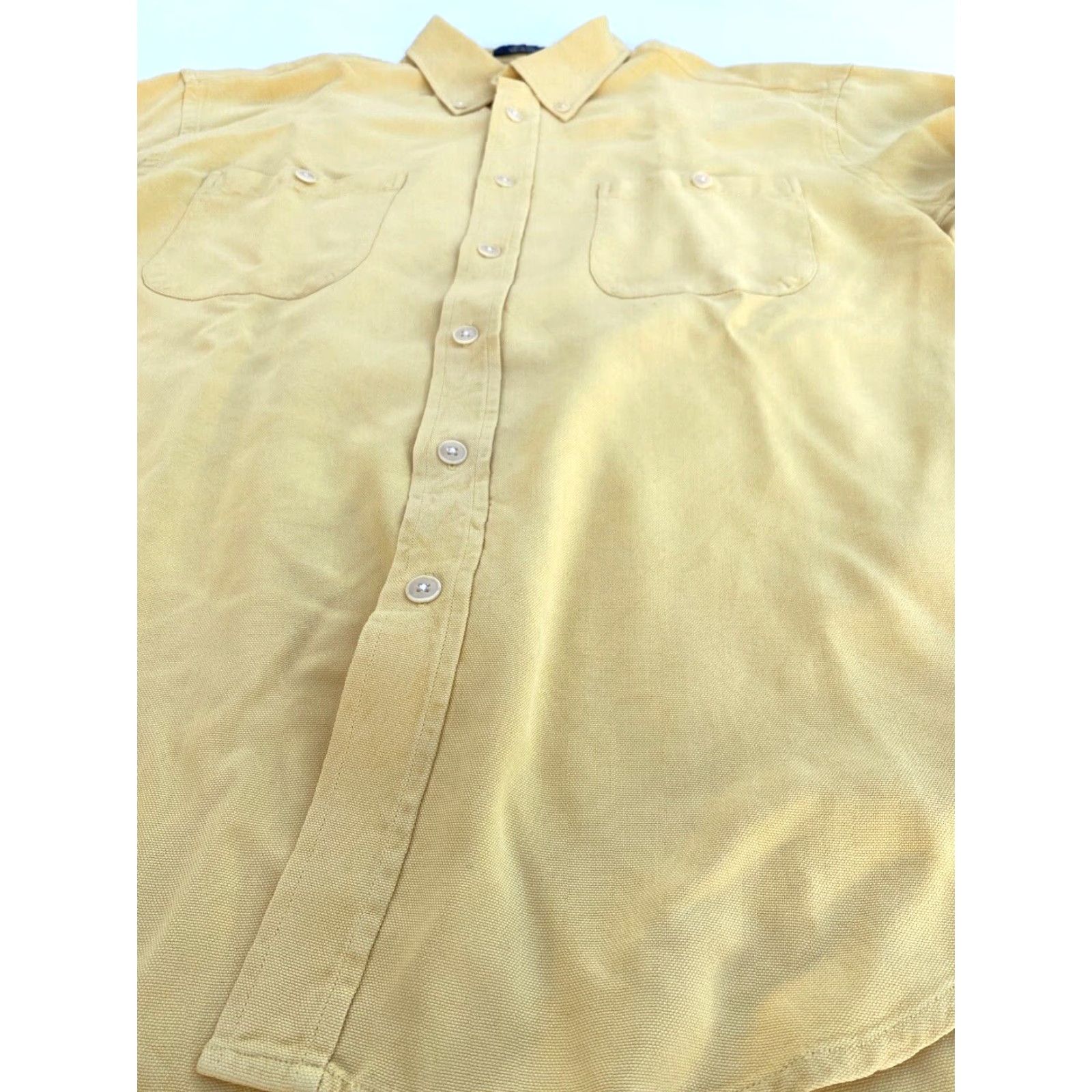 johnnie-O VINTAGE Johnnie Walker Men’s Button-Down Shirt M Silk Yellow Solid Casual Pockets 100% Silk Front Button-Down Collar Mens Size US M / EU 48-50 / 2 - 6 Thumbnail