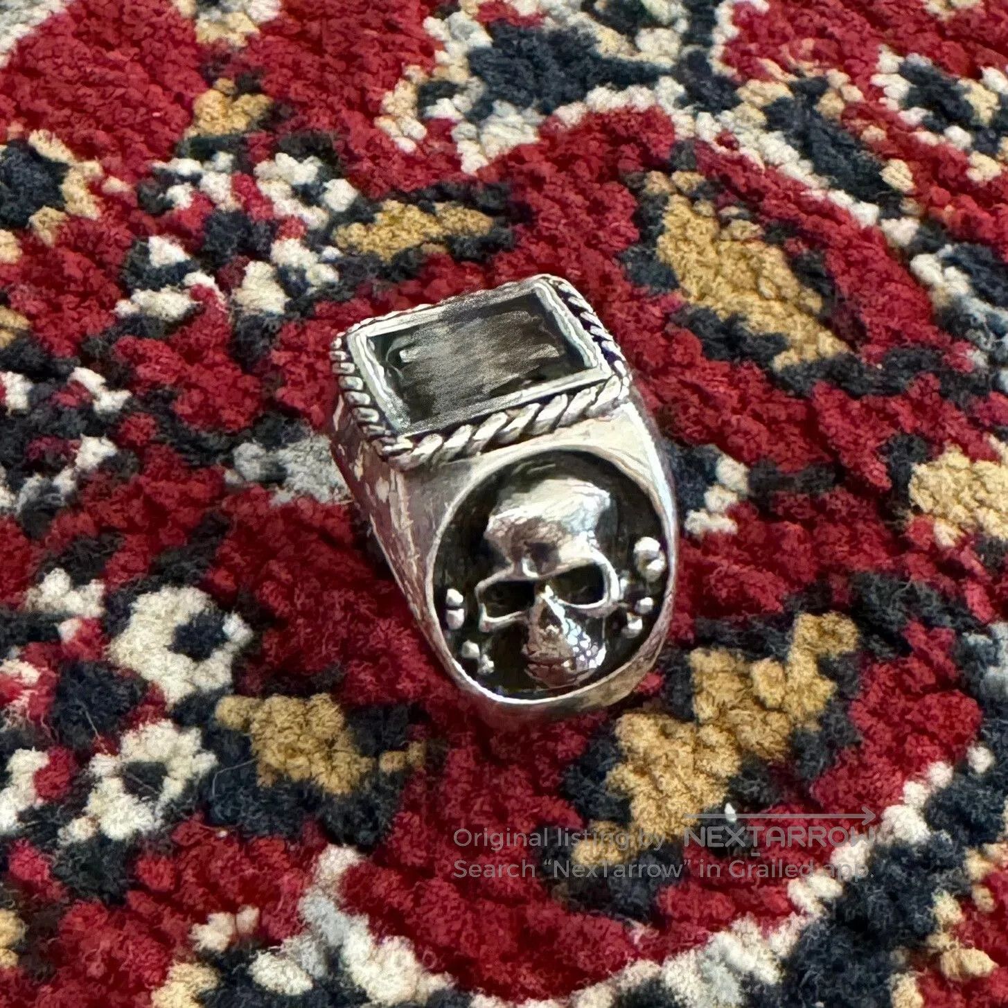 Vintage Enamel Skull Lightning Ring. Size ONE SIZE - 3 Thumbnail
