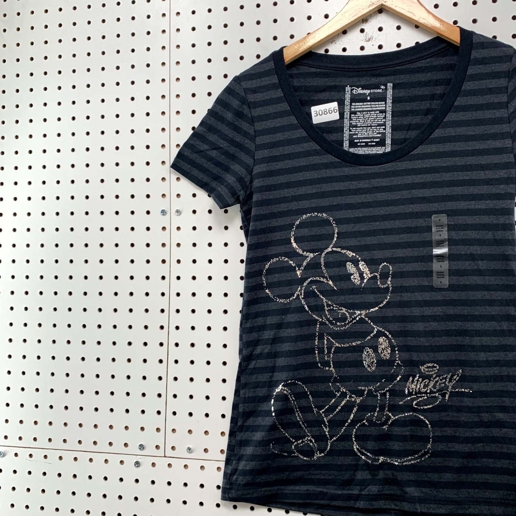 Disney Disney Mickey Mouse Shirt Womens Small Gray Striped NWT Cotton T-Shirt, VINTAGE? No, 15X25.5 (clarify size). Size S / US 4 / IT 40 - 3 Thumbnail
