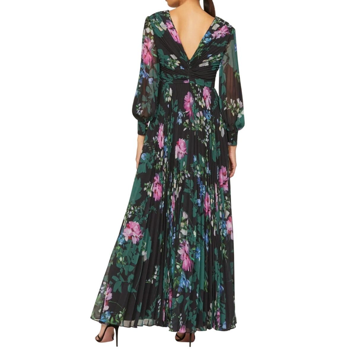 Badgley Mischka Badgley Mischka Floral Long Sleeve Pleated Gown, Size US 2 Size XS / US 0-2 / IT 36-38 - 3 Thumbnail