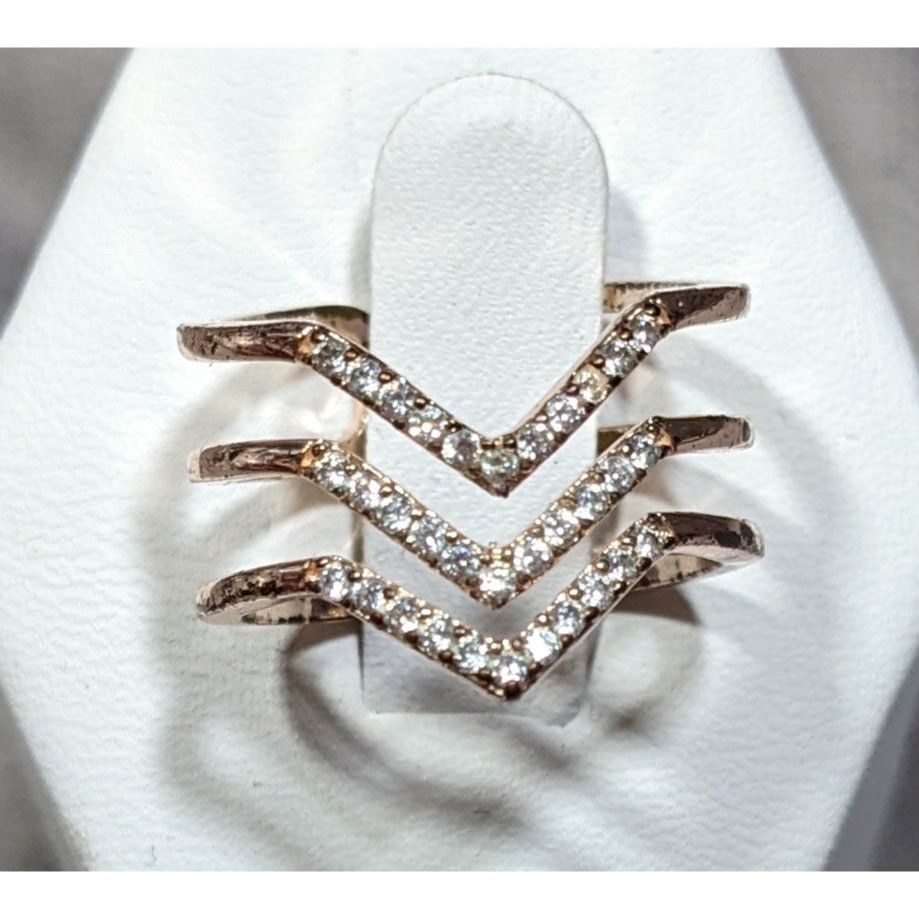 Other Elegant Glam Triple Chevron Gold Tone Rhinestone Ring Size ONE SIZE - 5 Thumbnail