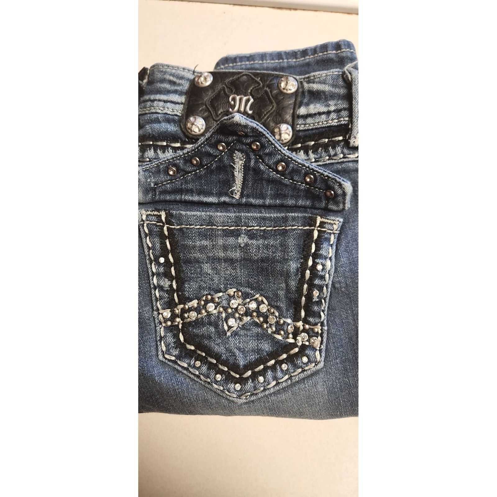 Miss Me MISS ME Jeans Skinny Womens 26x32 Bejeweled Stretch Denim Blue JE1052SL Fashion Designer Size 26" / US 2 / IT 38 - 4 Thumbnail