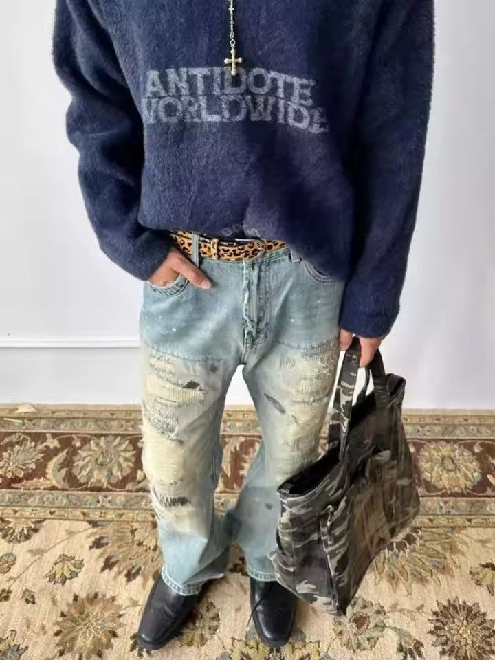 Vintage VIBE High Street Distressed Tassel Washed Distressed Jeans Size US 26 / EU 42 - 4 Thumbnail