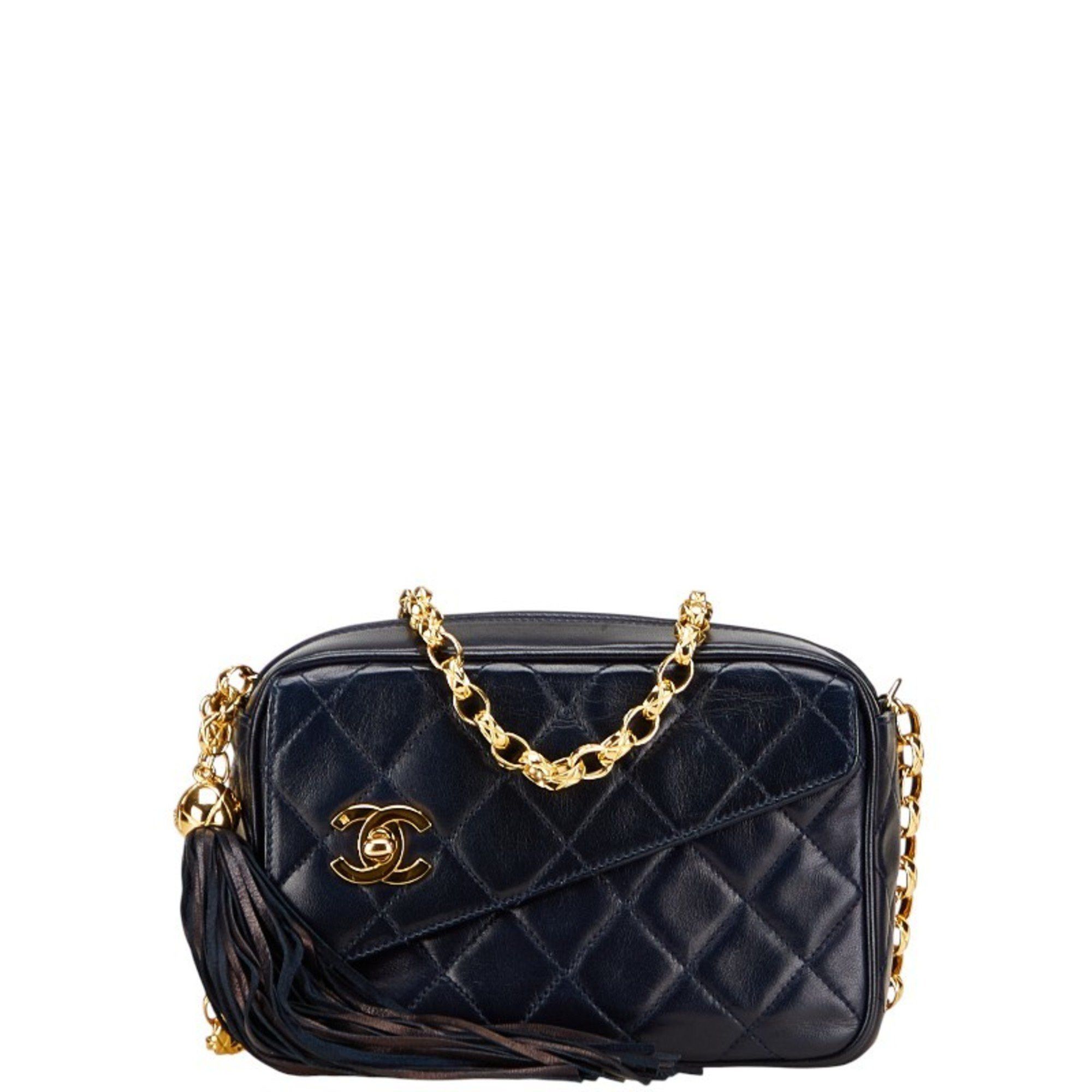 Chanel CHANEL Matelasse Coco Mark Fringe Chain Shoulder Bag Navy Lambskin Women's Size ONE SIZE - 1 Thumbnail