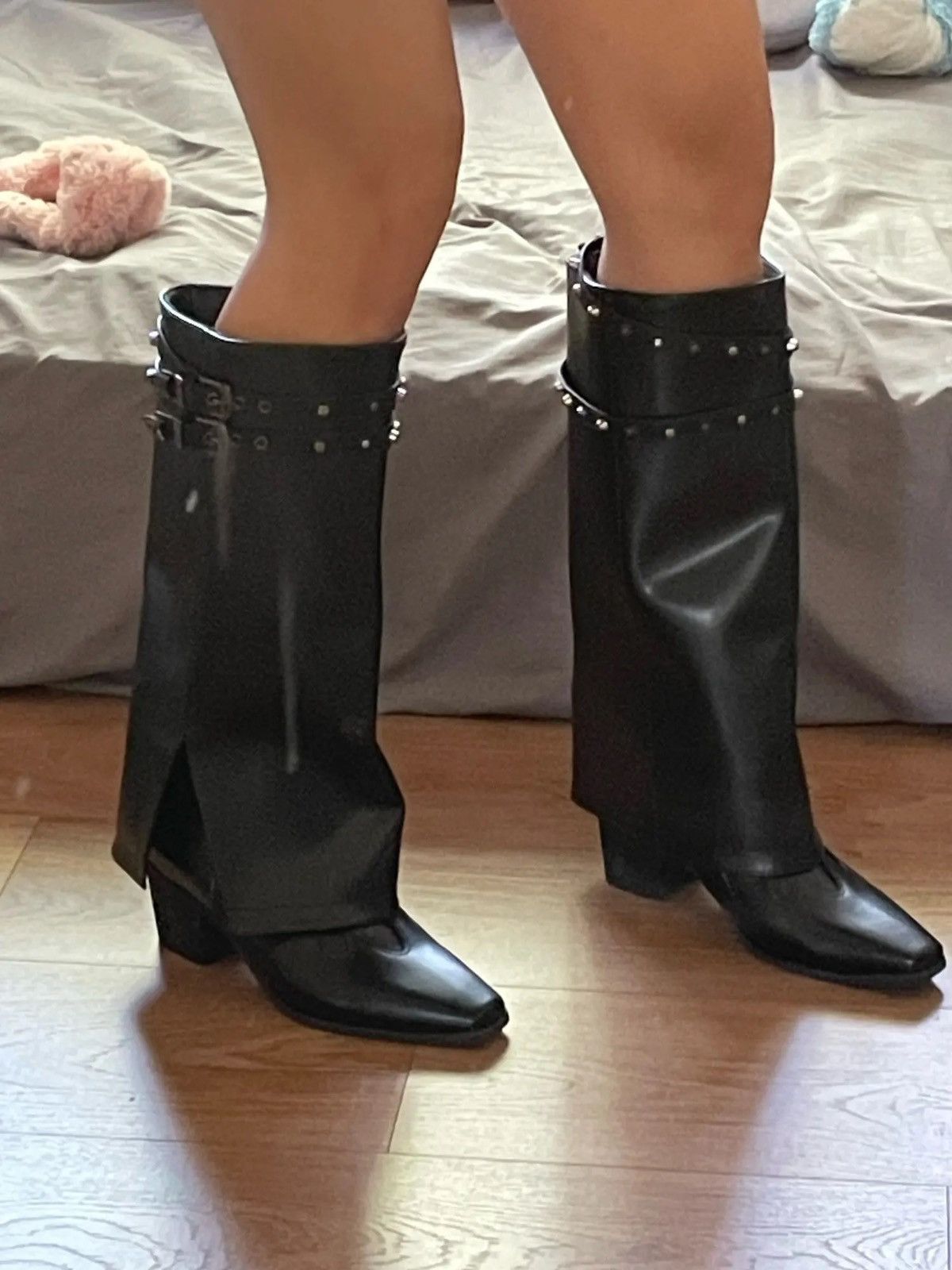 Vintage Women’s Biker Cowboy Boots Gothic High Heel Motorcycle style Size US 6.5 / IT 36.5 - 10 Thumbnail