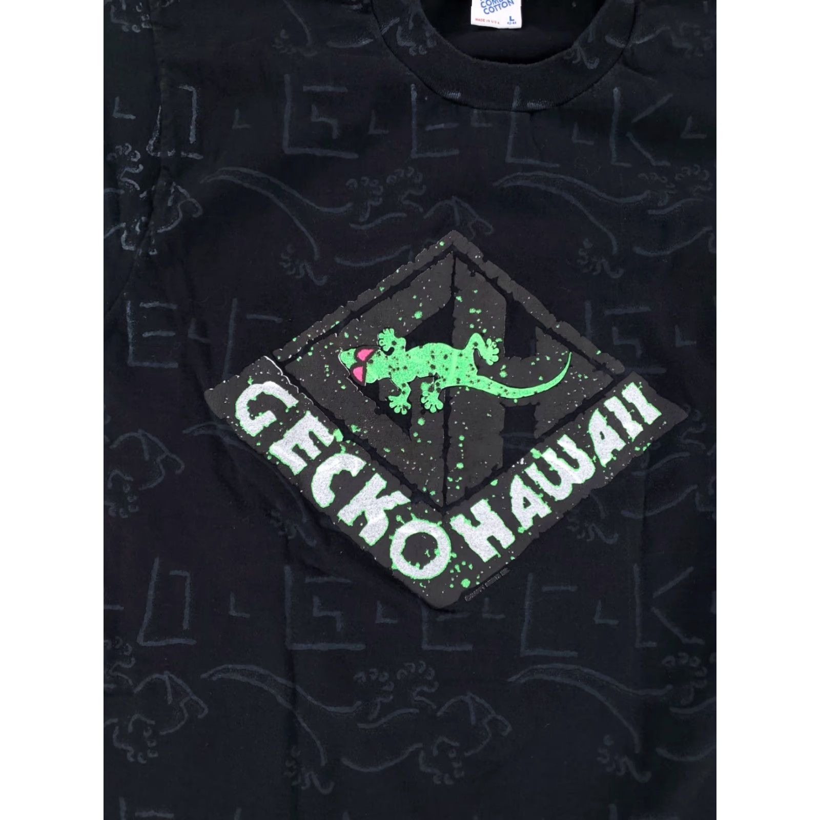 Gloverall VINTAGE Gecko Hawaii Allover Gecko Print VTG 90s Single Stitch T Shirt Black Mens L Size US L / EU 52-54 / 3 - 2 Thumbnail