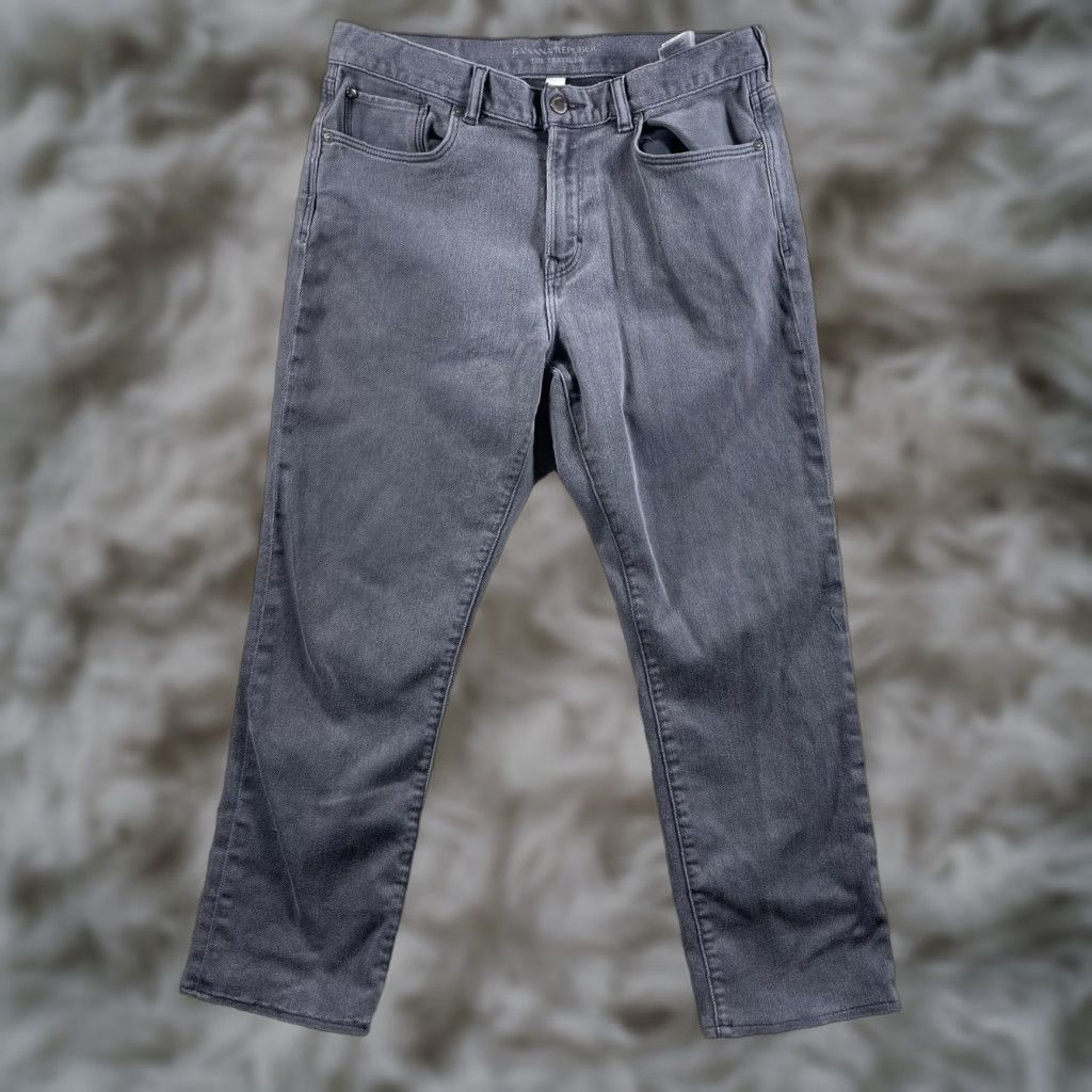 Banana Republic Banana Republic Traveler Jeans Mens 35x27 Gray Slim Denim Stretch Straight Hemmed Size US 35 - 1 Thumbnail
