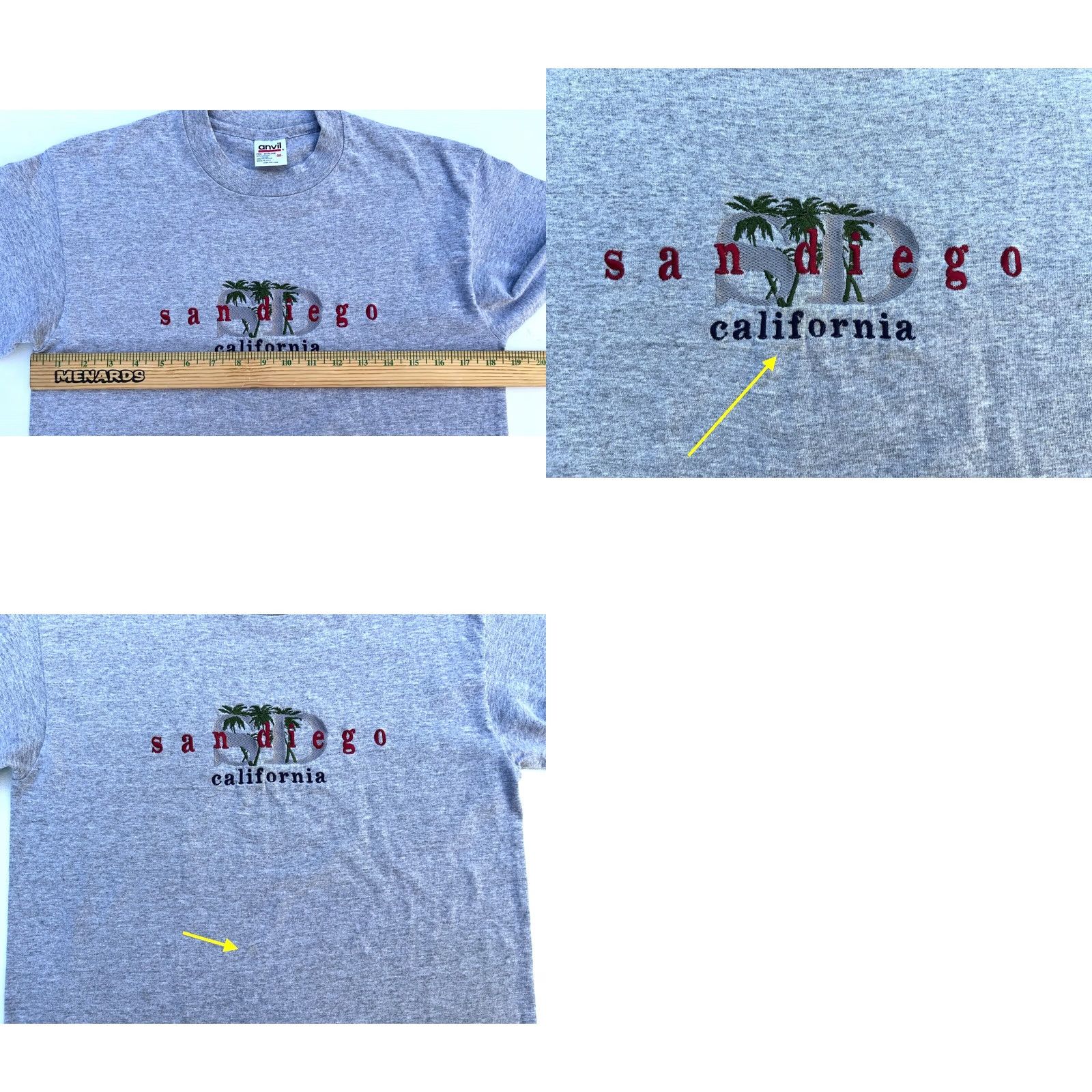 Anvil VINTAGE Anvil T-Shirt Unisex Adults Short Sleeve Crew Neck Gray 90s San Diego California Size M Size US M / EU 48-50 / 2 - 8 Thumbnail