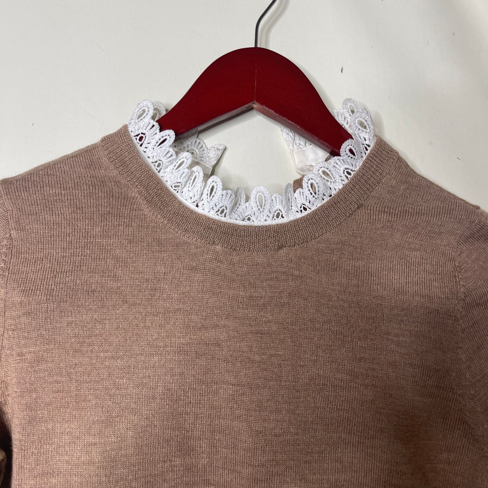 Sezane Sezane Eduardo camel merino wool jumper white lace collar XS Size XS / US 0-2 / IT 36-38 - 6 Thumbnail