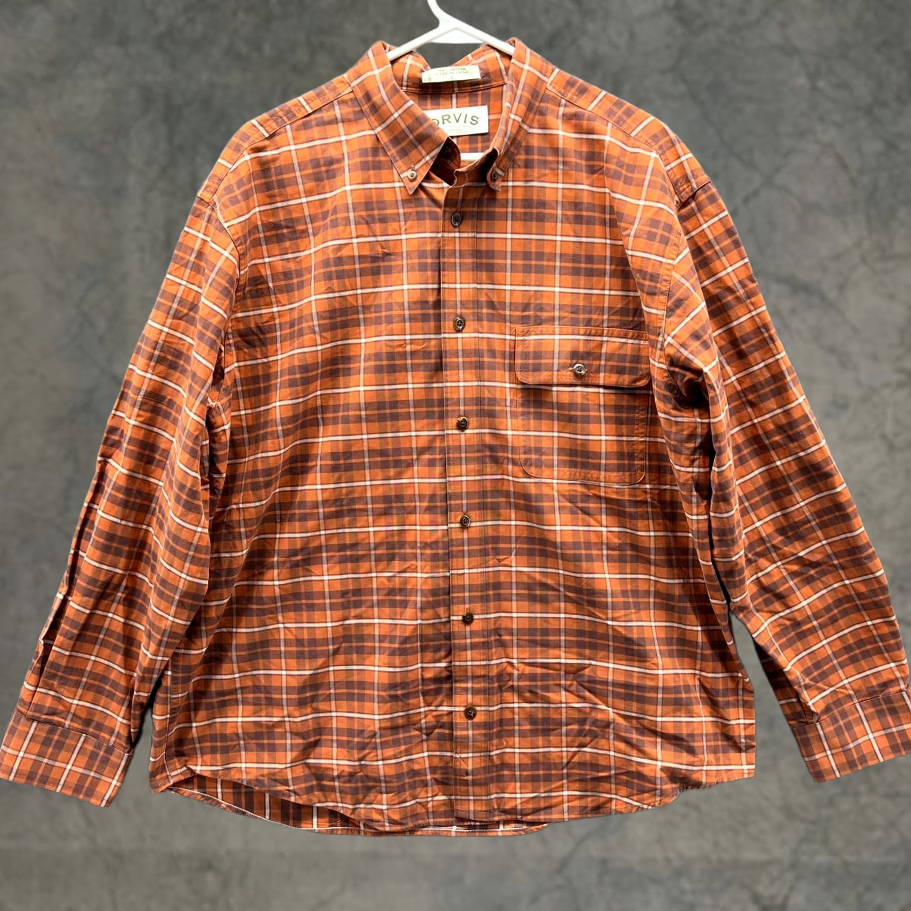 Orvis VINTAGE Orvis Shirt Mens L Orange Button Down Preppy Cotton Tattersall Plaid Flannel Size US L / EU 52-54 / 3 - 1 Thumbnail