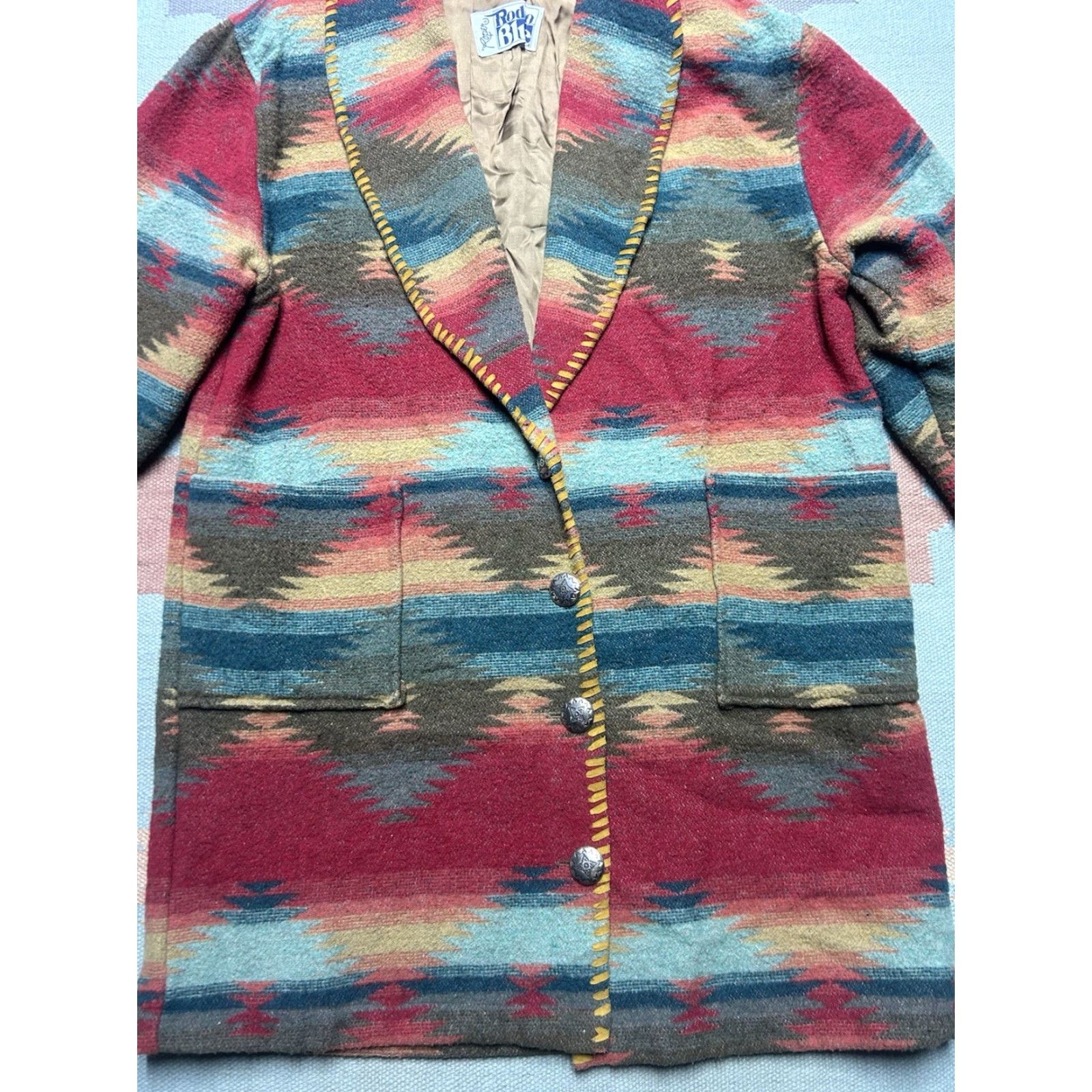 Roper VINTAGE Roper Rodeo Blue Jacket Aztec Southwestern Long Women L Jacket/Coat overcoat Size L / US 10 / IT 46 - 2 Thumbnail