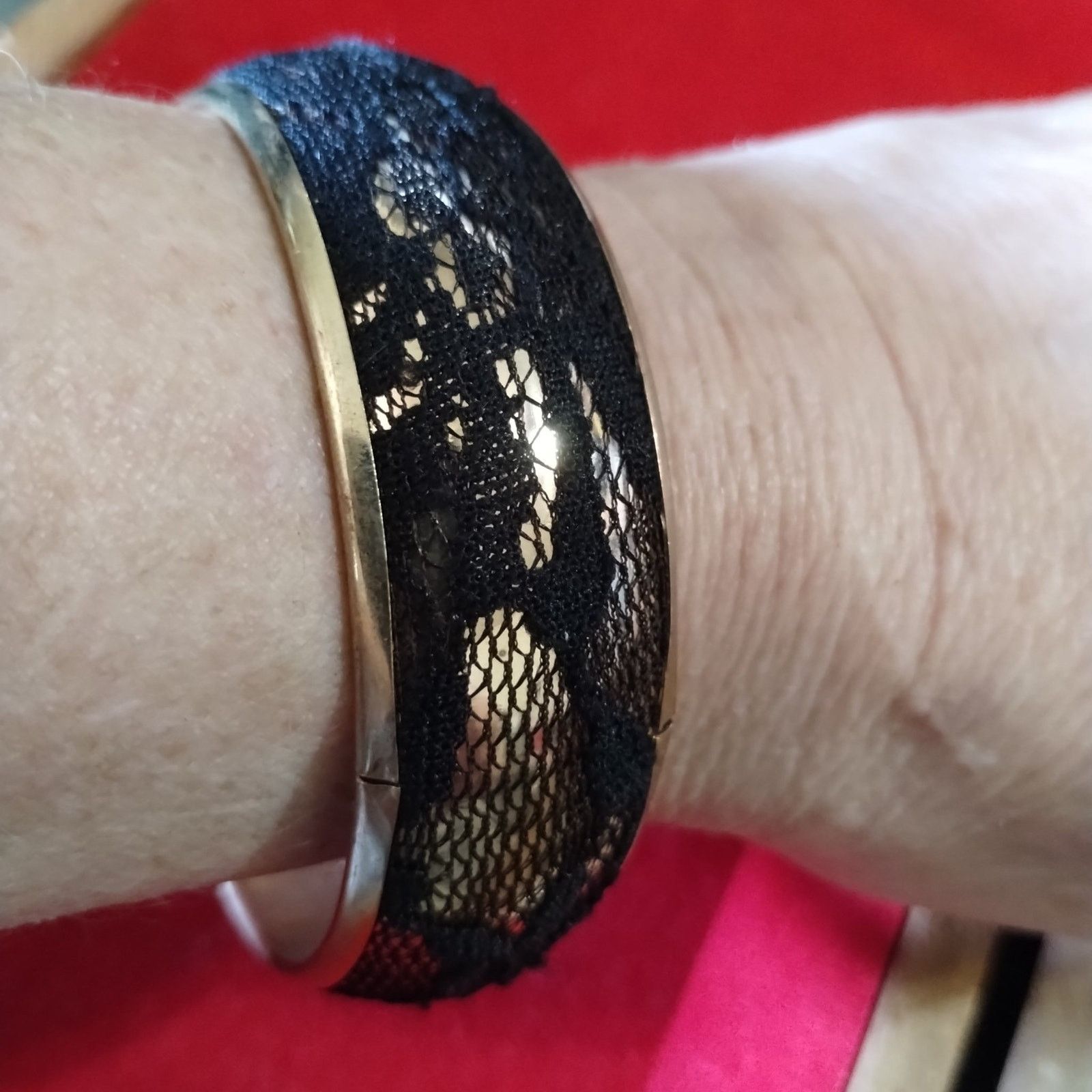 Vintage Beautiful unique black and gold bracelet with lace Size ONE SIZE - 1 Preview